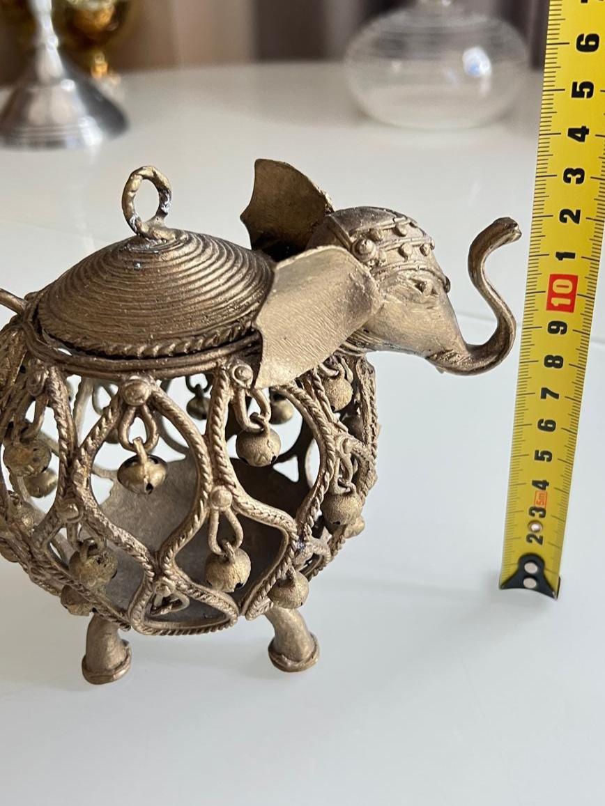Metal Elephant Lantern Candle Holder with Brass-Tone Finish, 1970s