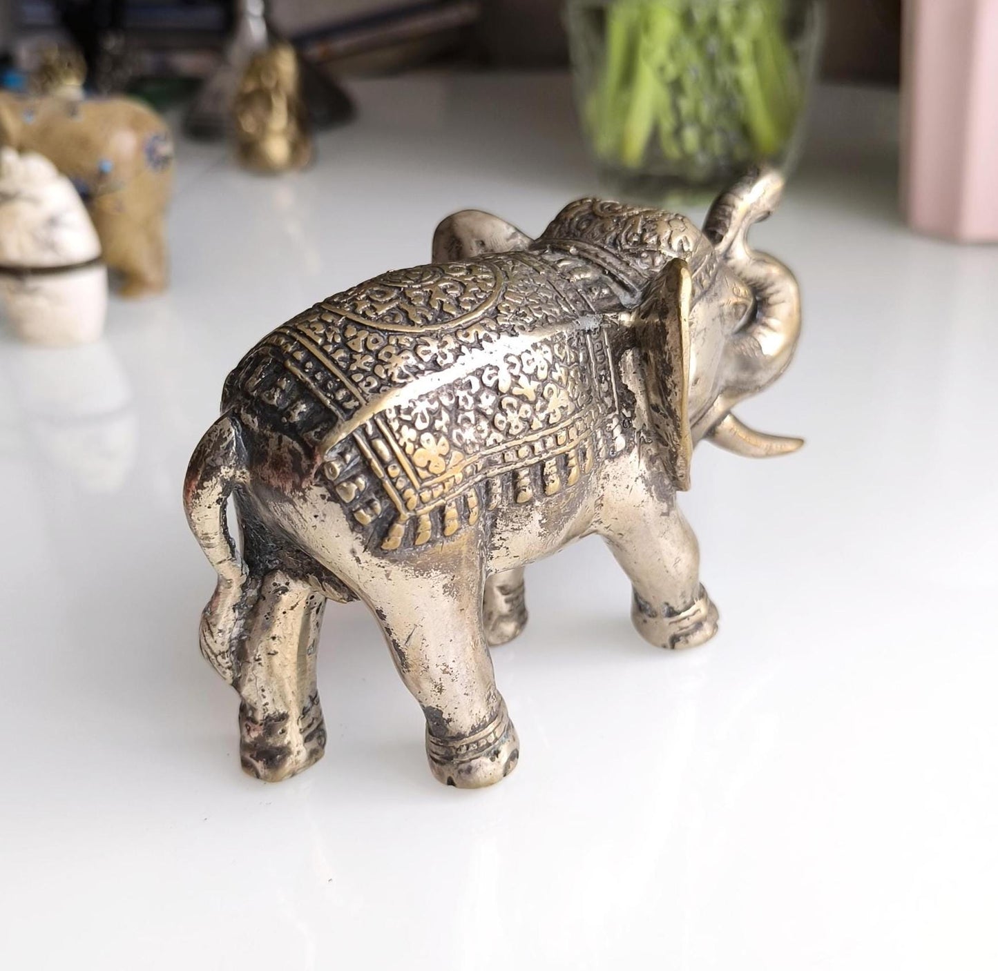 Bronze Asian Elephant Figurine with Silver Highlights, 1980s