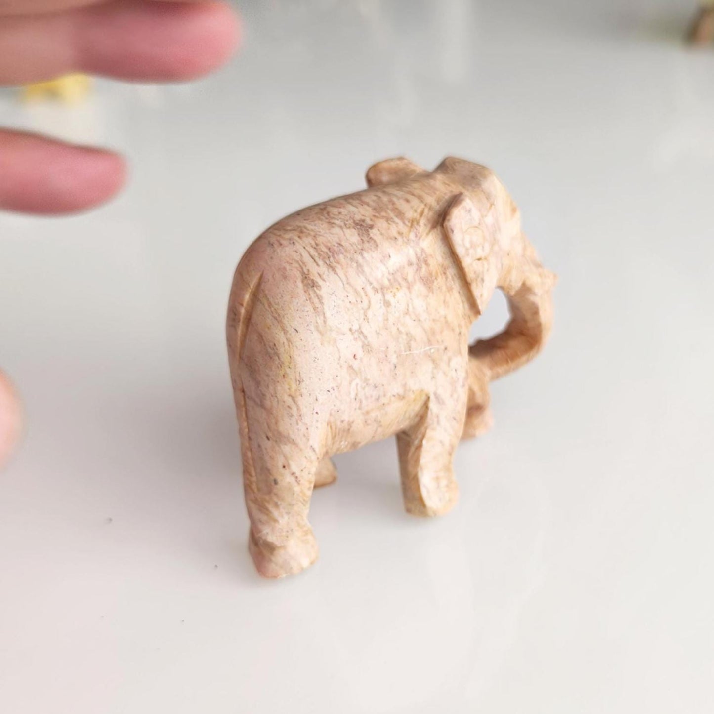 Handmade Small Light Brown Soapstone Elephant Statue with Lowered Trunk, 2000s