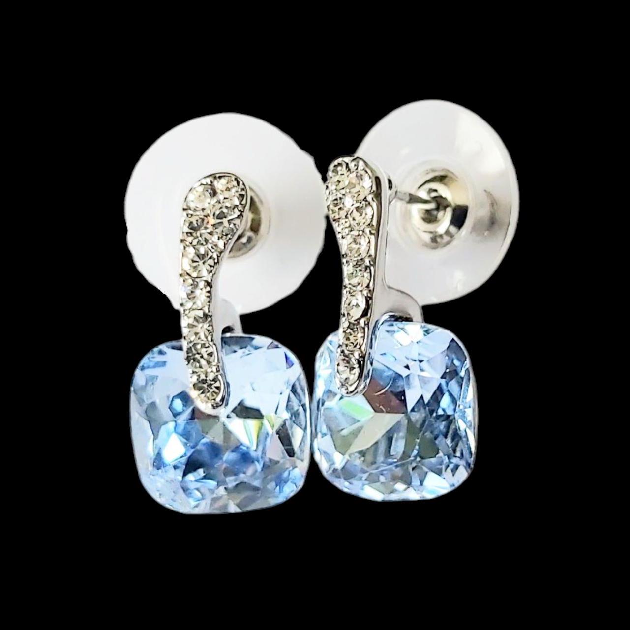 Pair of Vintage 14K Gold-Plated Stud Earrings 2000s, Diamond & Blue Topaz Imitation