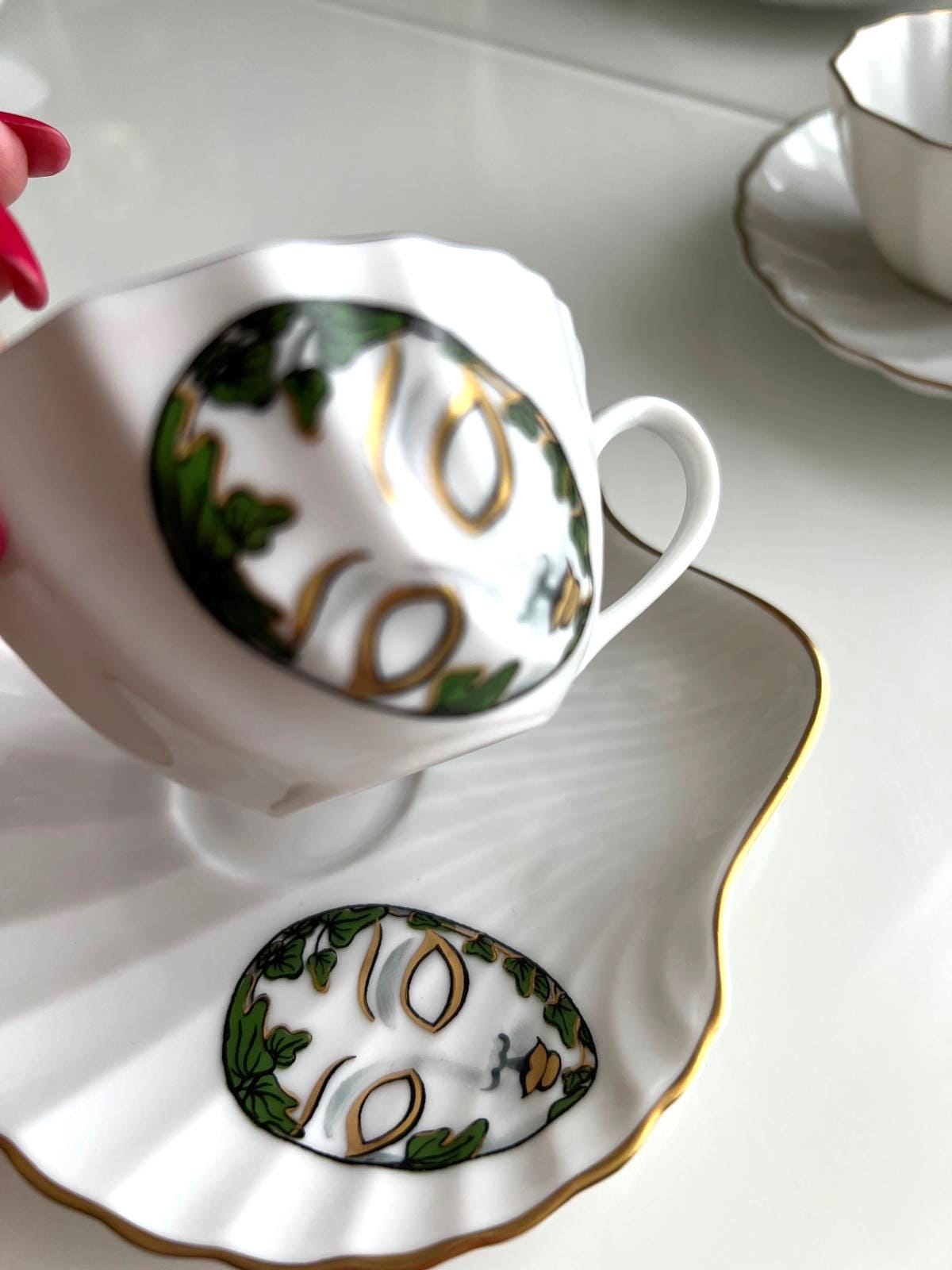 Ancap Verona Porcelain Espresso Cup Set Masks Italy 9 Pieces