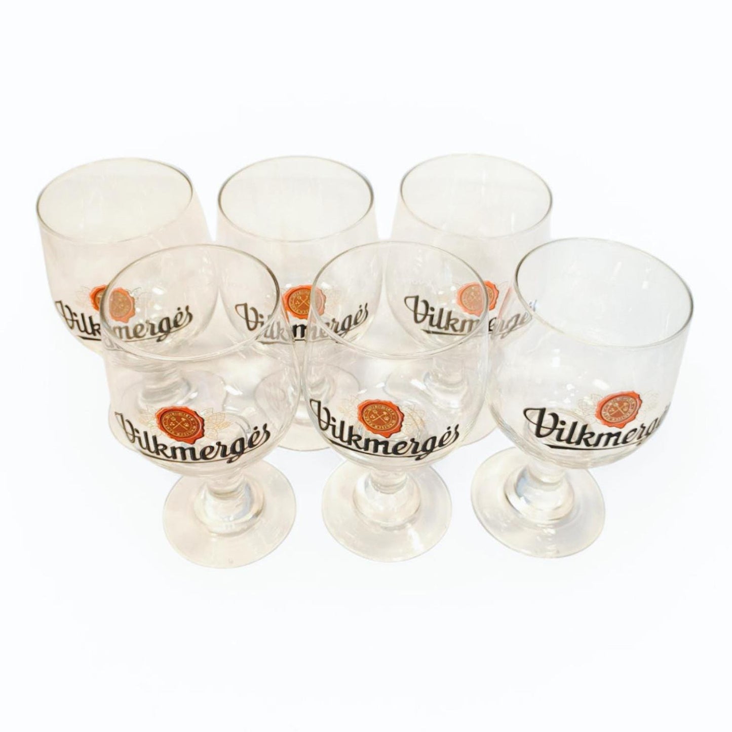 Set of 6 Tall 0.5 L Vilkmerges Beer Glasses, Original Lithuania