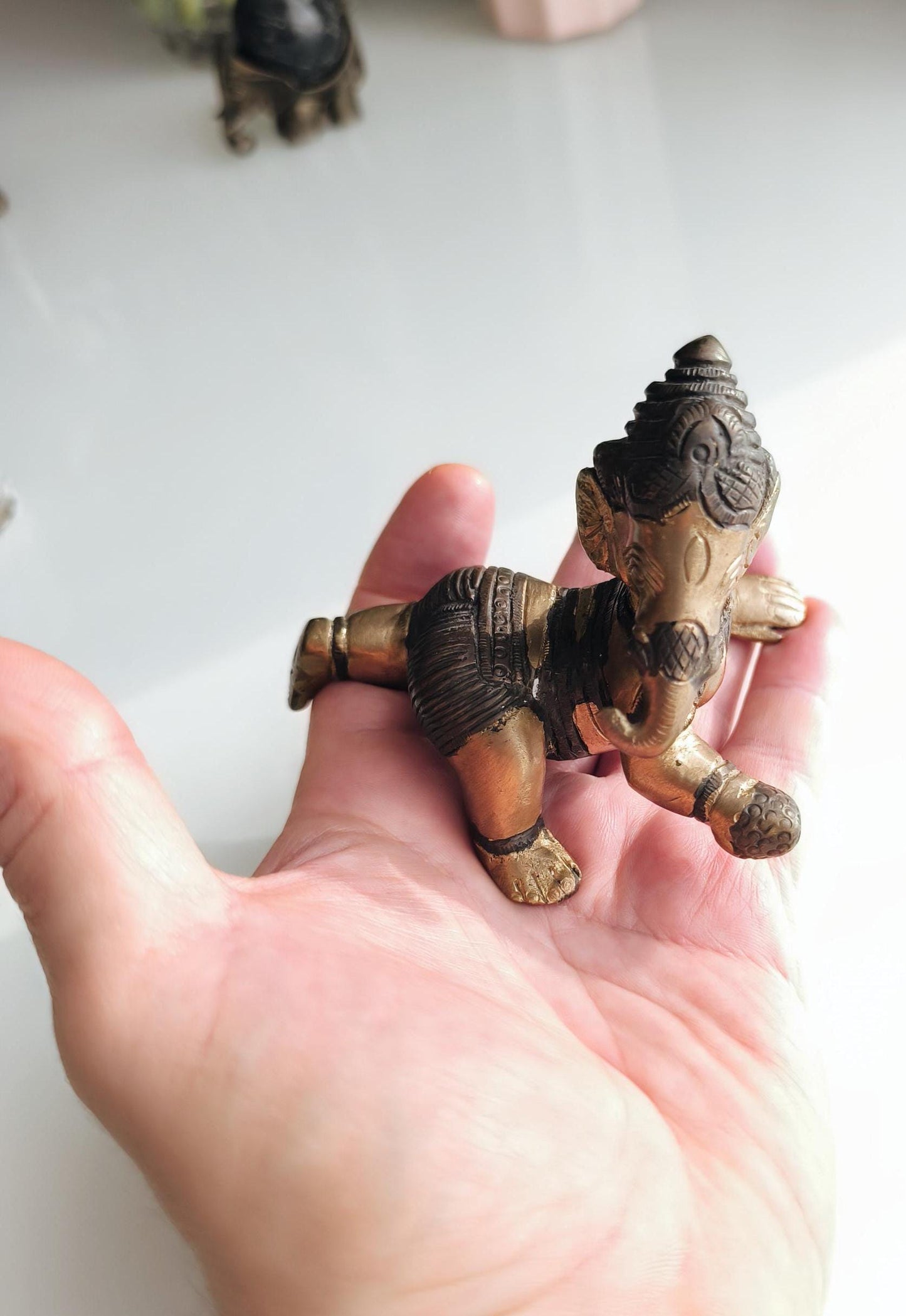 Bronze Baby Ganesha Statue: Hindu Elephant God, 1980s