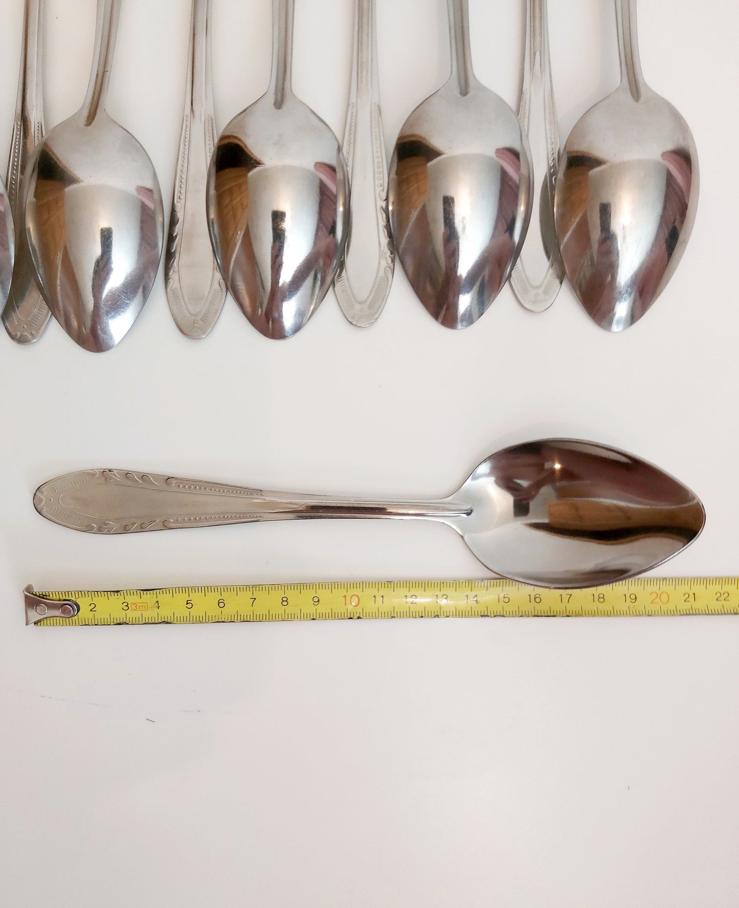 Stainless Steel Dining Spoons - Ornamental Pattern, Set of 10 1970s