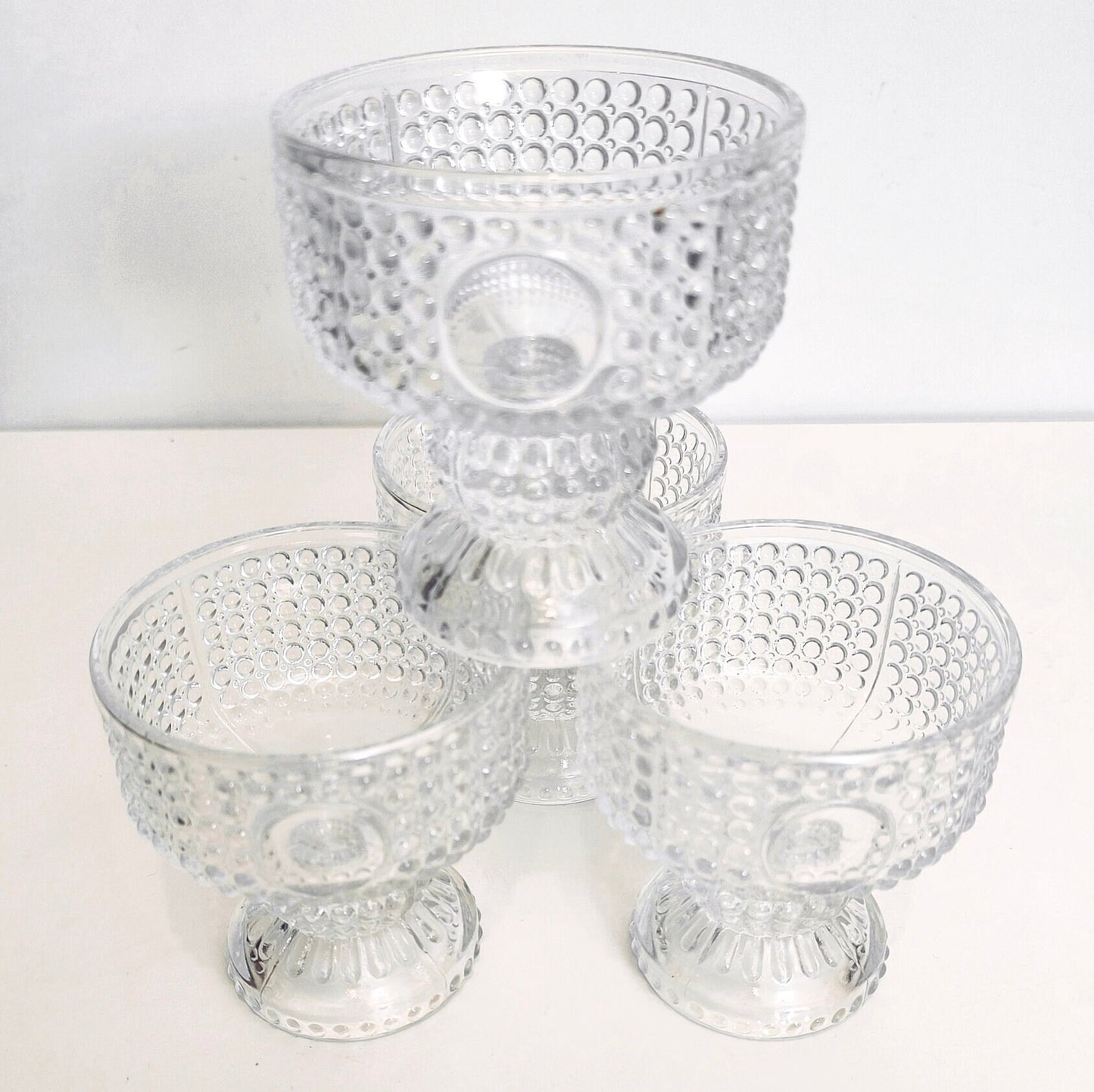 Set of 4 Ice Cream Cups, Pressed Glass Dessert Cups, Designed by Adolf Matura, Libochovice Glassworks, 1970s, Czechoslovakia