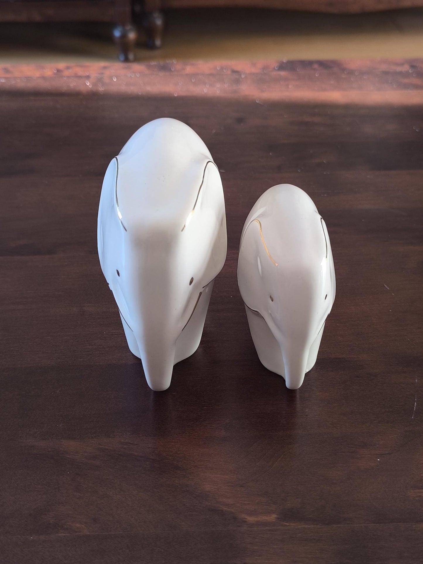 Porcelain Elephant Figurine Pair with Gold Accents, 1970s