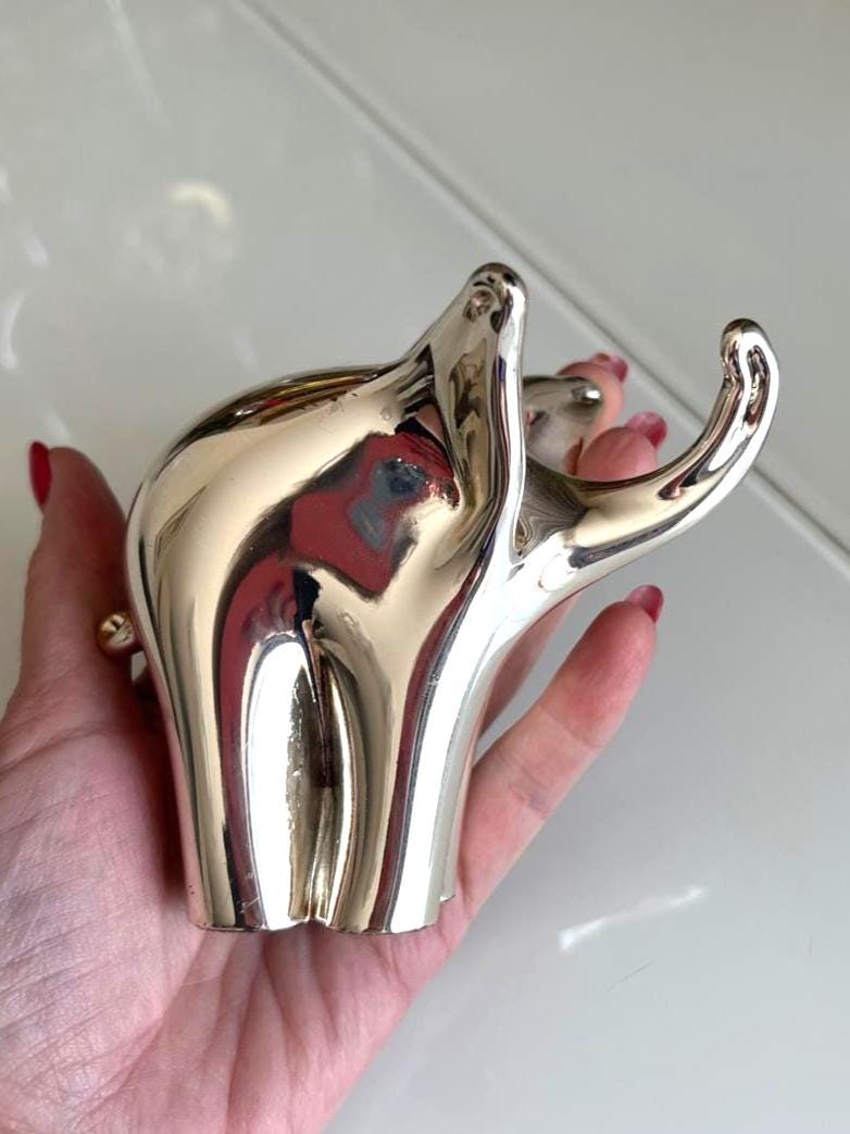 Chrome Ceramic Elephant Statue Modern 1970s Decor