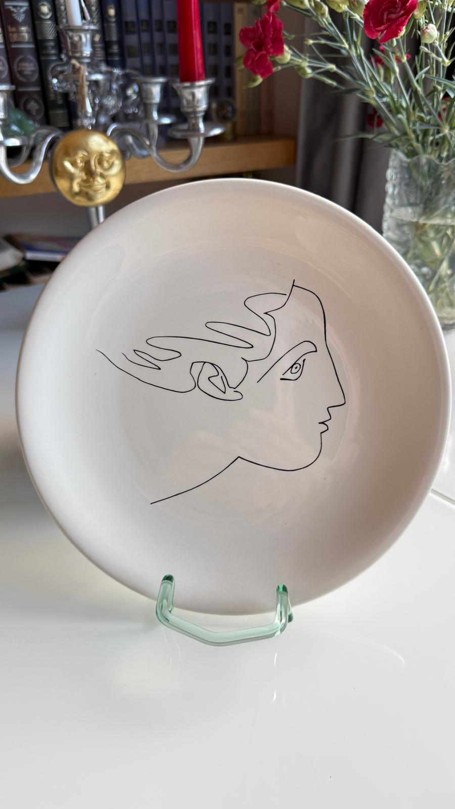 Limoges Porcelain Plate Picasso Style Line Face Wall Decor 24cm 1970s