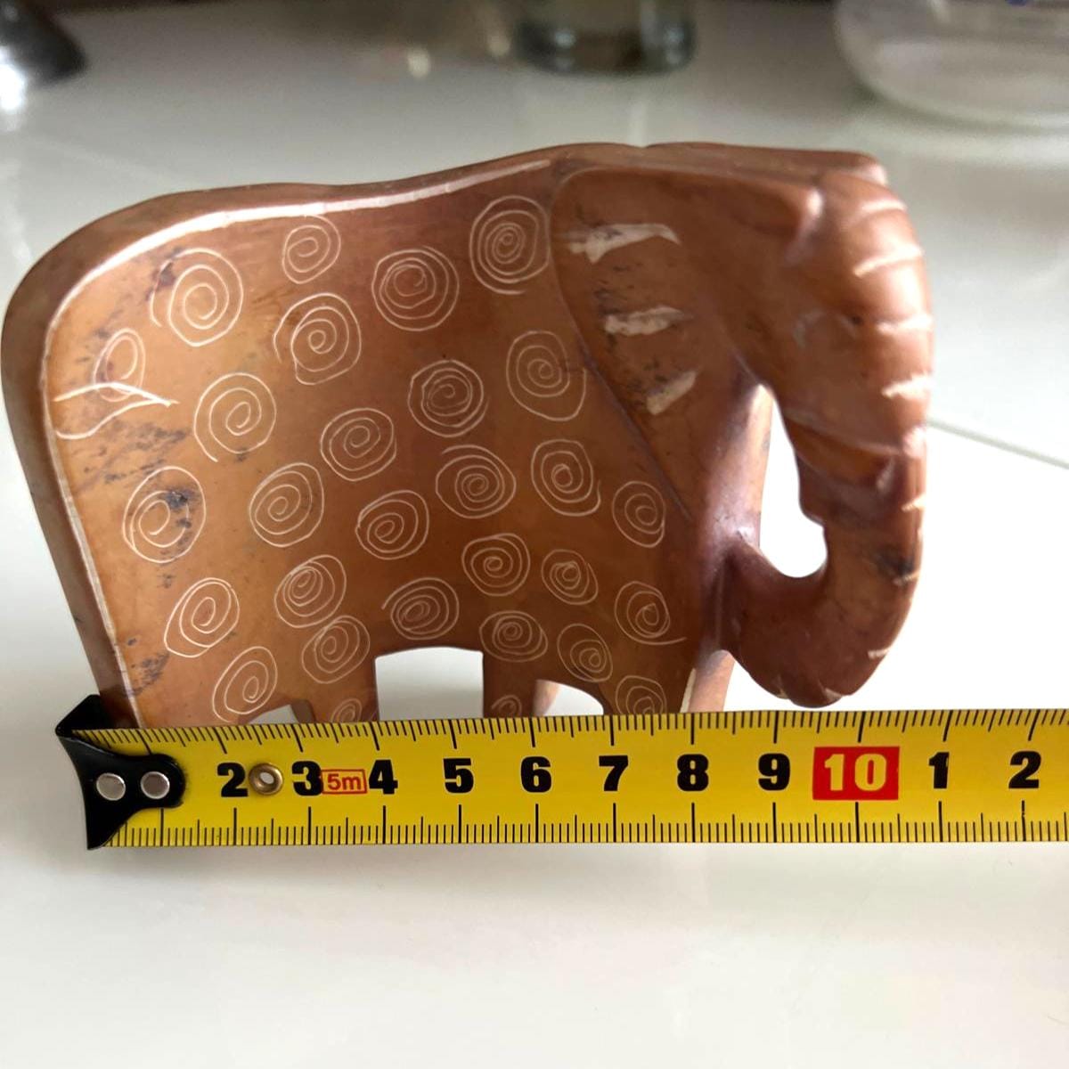 Brown Stone Elephant Carved Figurine Handcrafted 1980s
