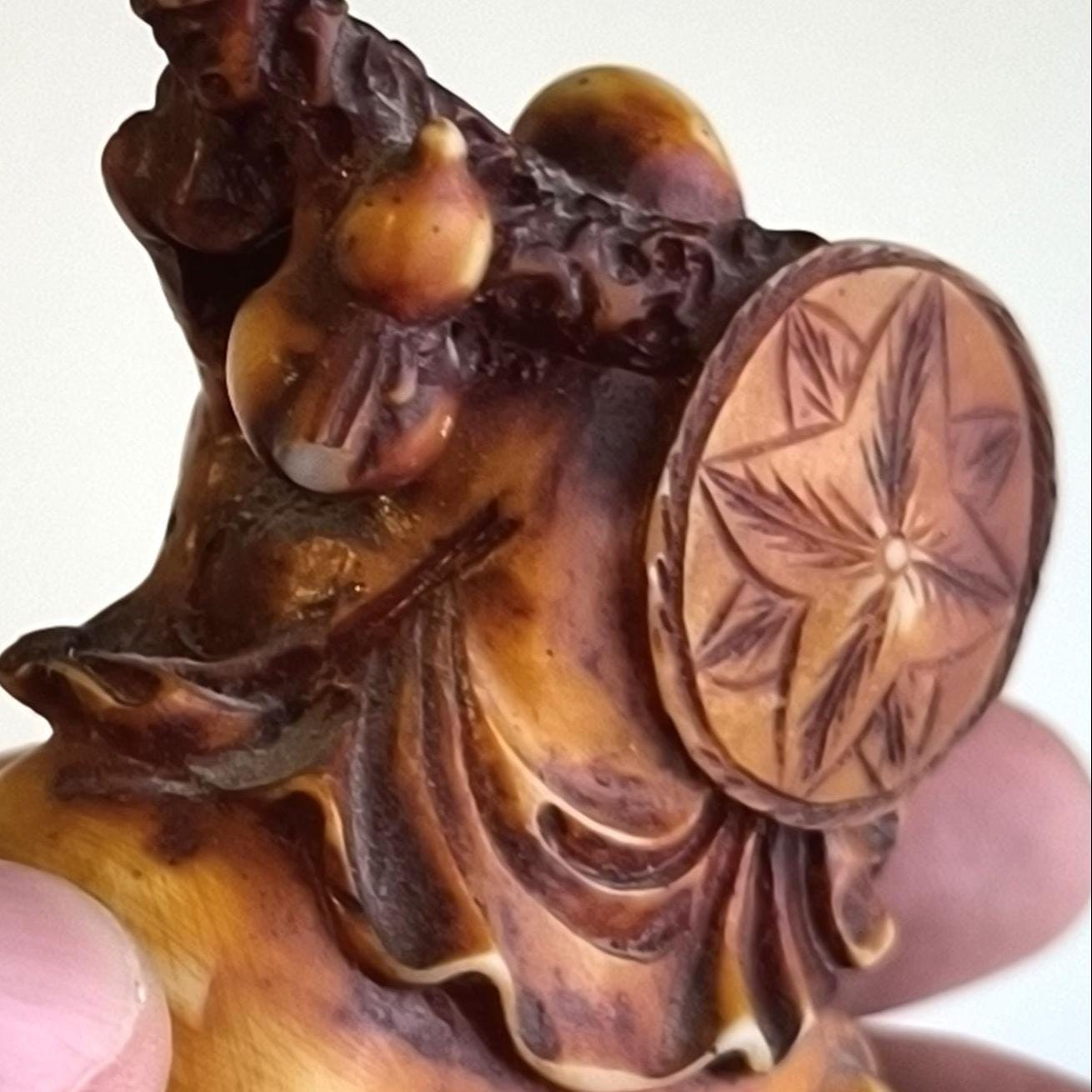 Sitting Buddha on Elephant Statue, Brown Resin 1970s