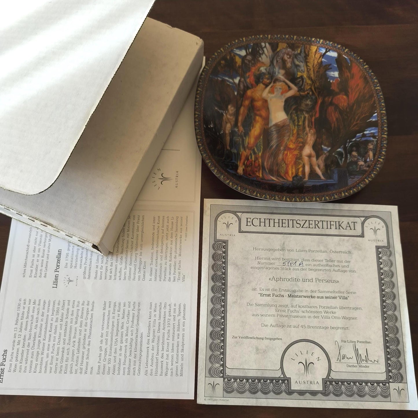 Original Ernst Fuchs Plate "Aphrodite and Perseus", Lilien Porzellan Austria 1994