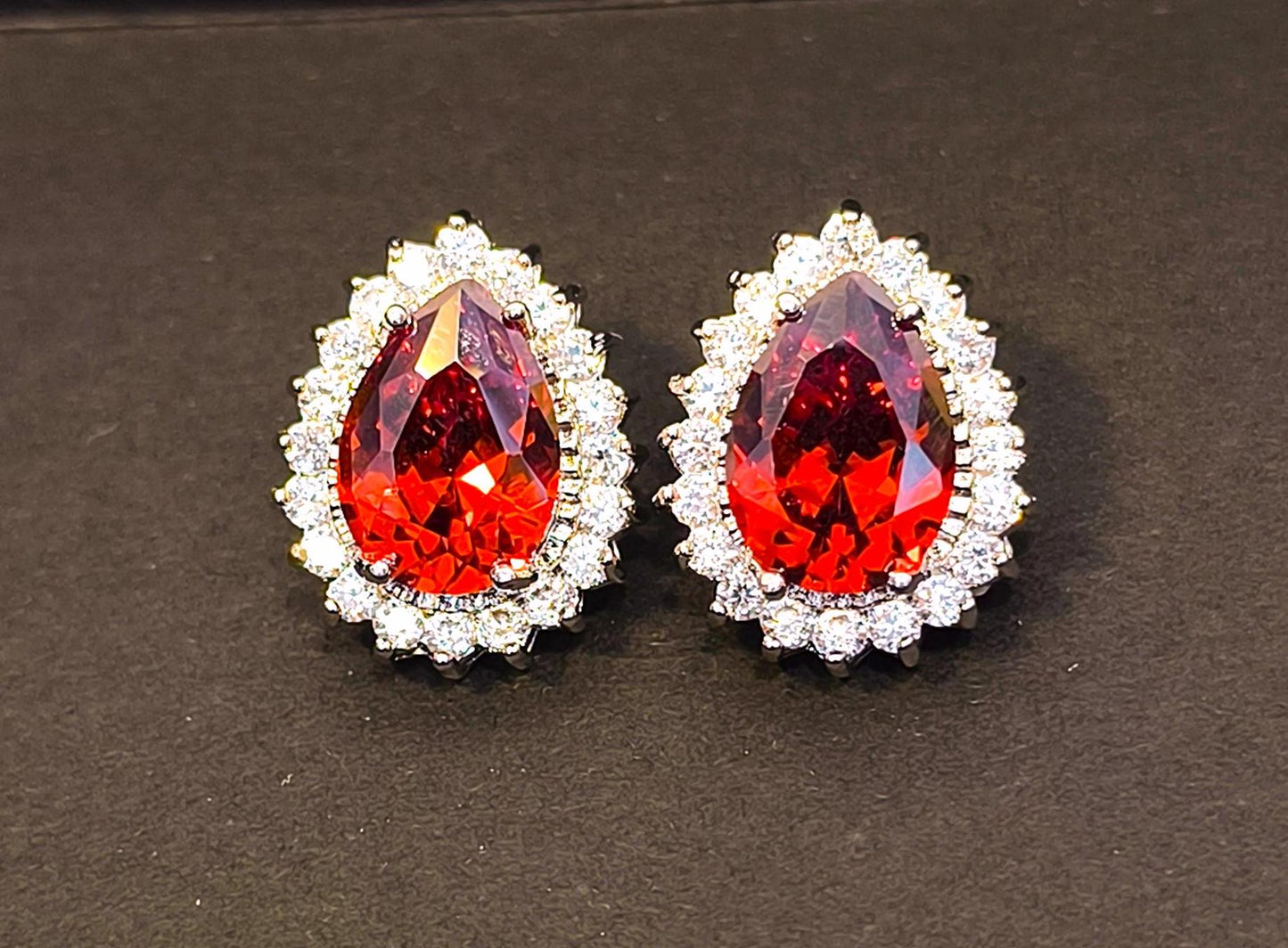 Red Swarovski Crystal Drop Earrings: 14K Gold-Plated, 2000s