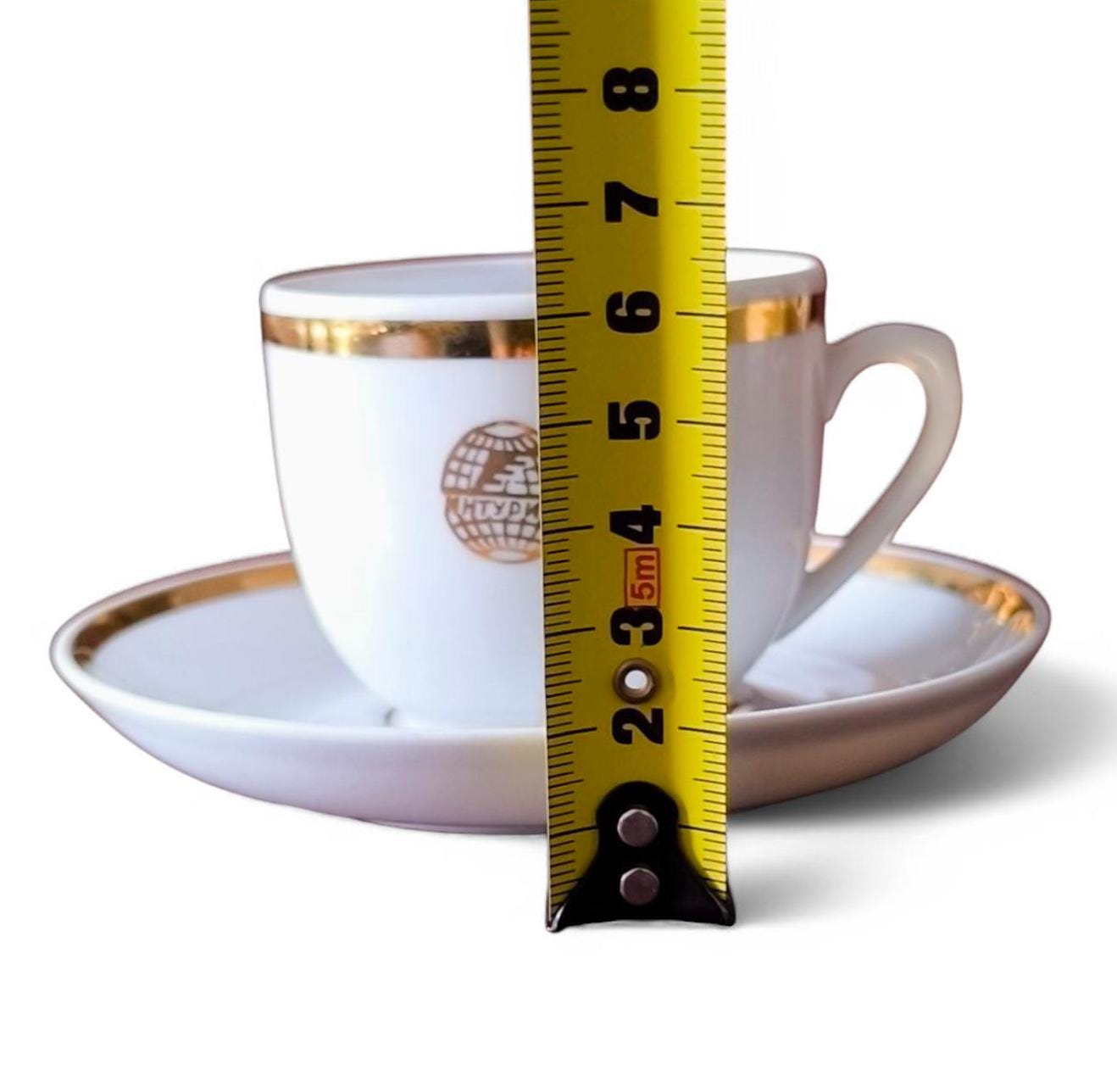 Vintage Dulevo Porcelain Cup & Saucer, Intourist USSR, Gold Trim, 1990s