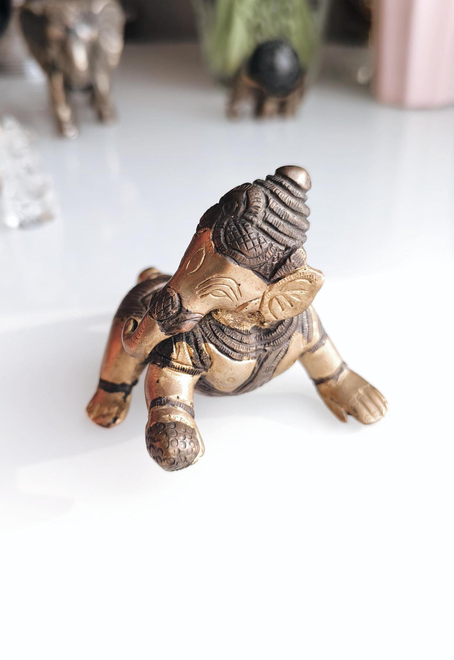 Baby Ganesha Bronze Statue Crawling Ganesha, Hindu Elephant God Statue, 1980s