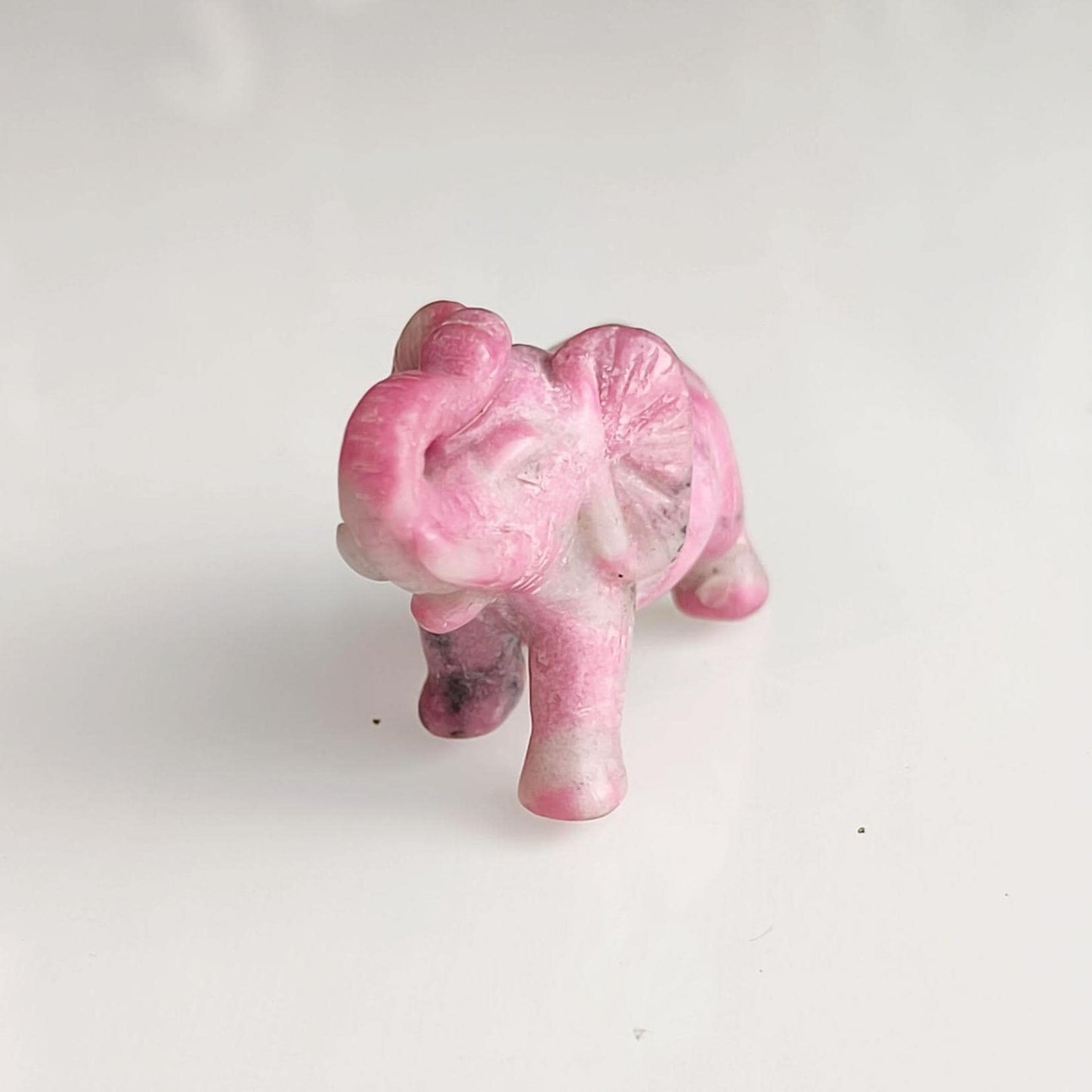Small Pink Stone Elephant Trunk Up Asian Handmade 2000s