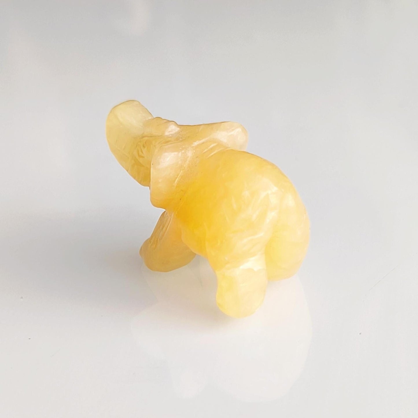 Yellow Stone Elephant Raised Trunk Small Asian Handmade 2000s