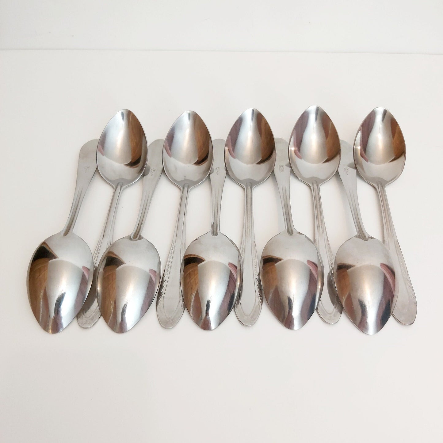 Stainless Steel Dining Spoons - Ornamental Pattern, Set of 10 1970s