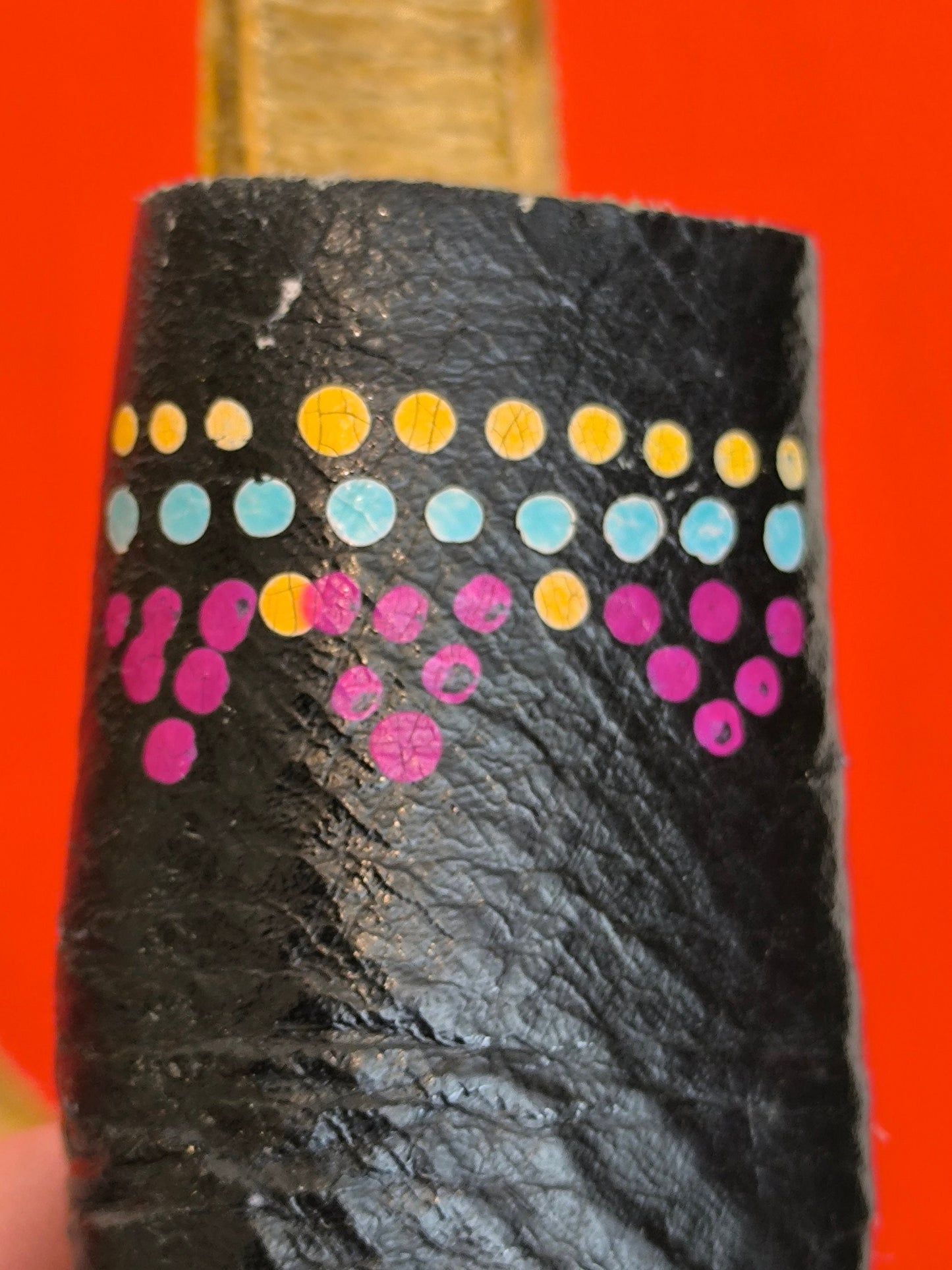 Handmade Knife Leather Case with Hand Processed Colorful Ornaments, Leather Sheath for Uzbek National Knife Pchak, Soviet Union