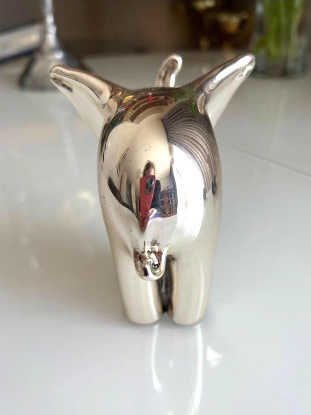Chrome Ceramic Elephant Statue Modern 1970s Decor