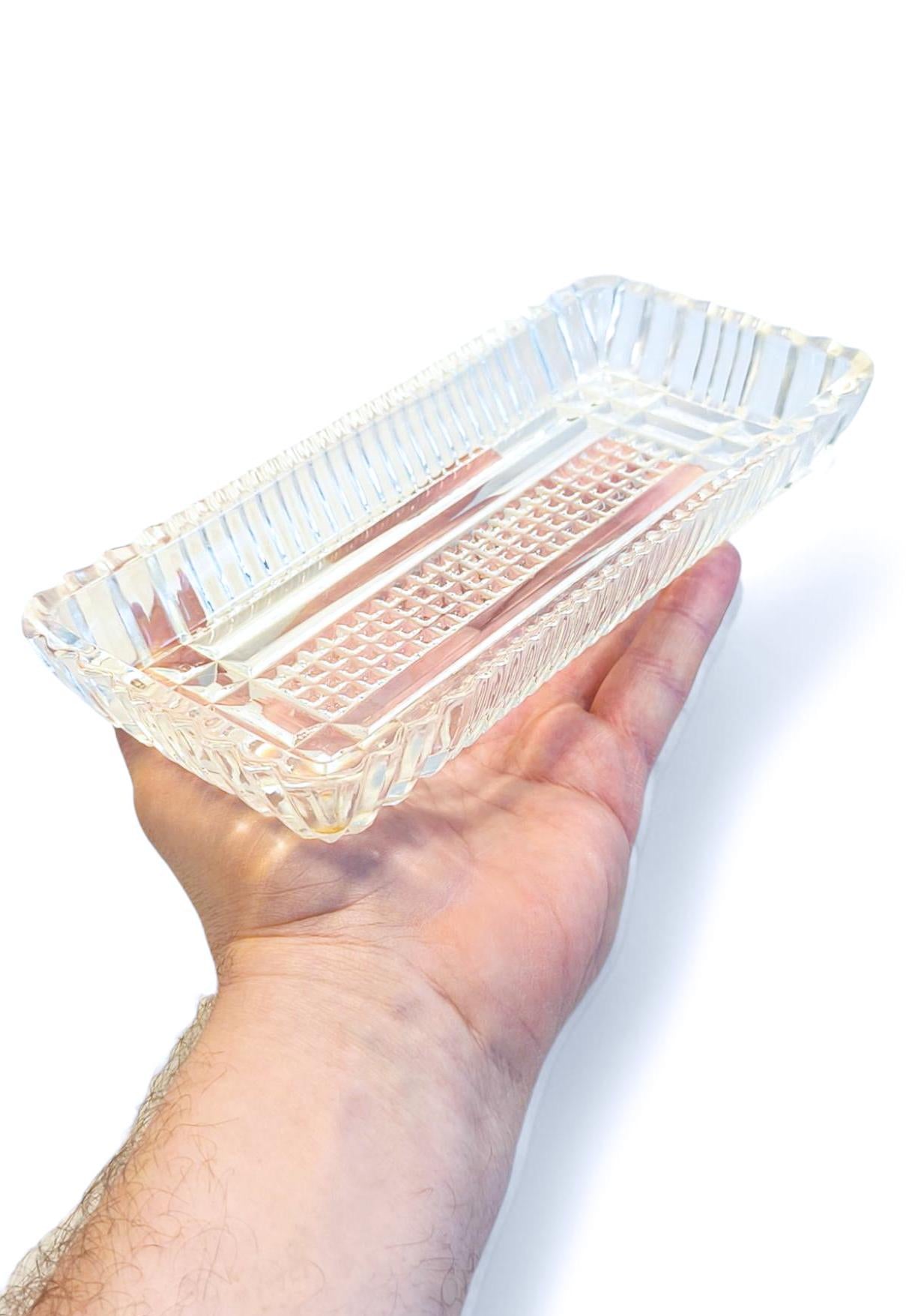 Vintage Rectangular Clear Glass Crystal Serving Dish, Salad Bowl or Herring Platter 1970s