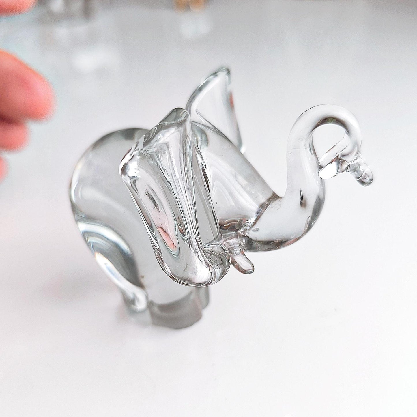Murano Clear Crystal Glass Elephant Original Sculpture Raised Trunk 1980