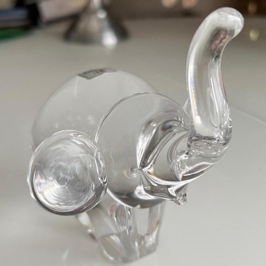 Clear Glass Elephant Manu Crystal Korea 1980