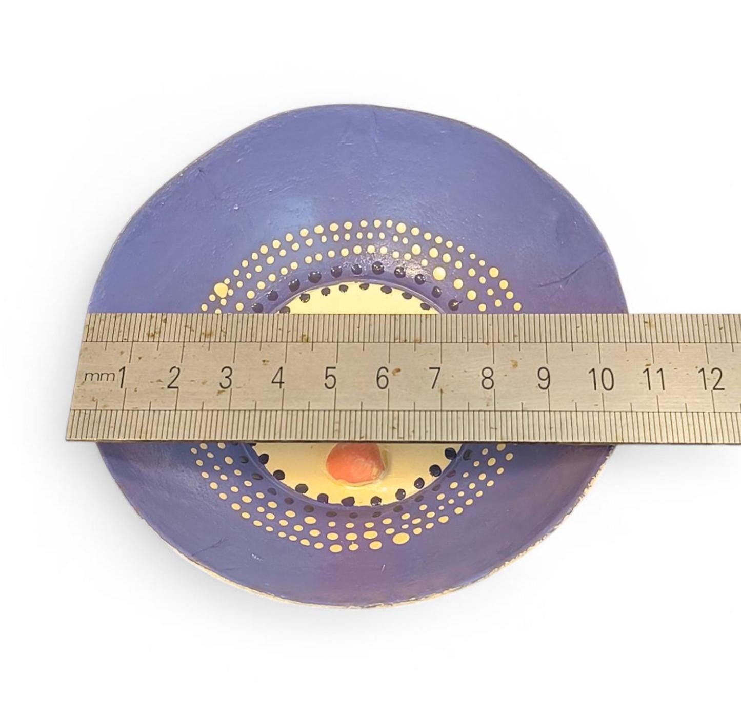 Three Handmade Coconut Shell Bowls on Legs, Hand-Painted, Ceramic Faces