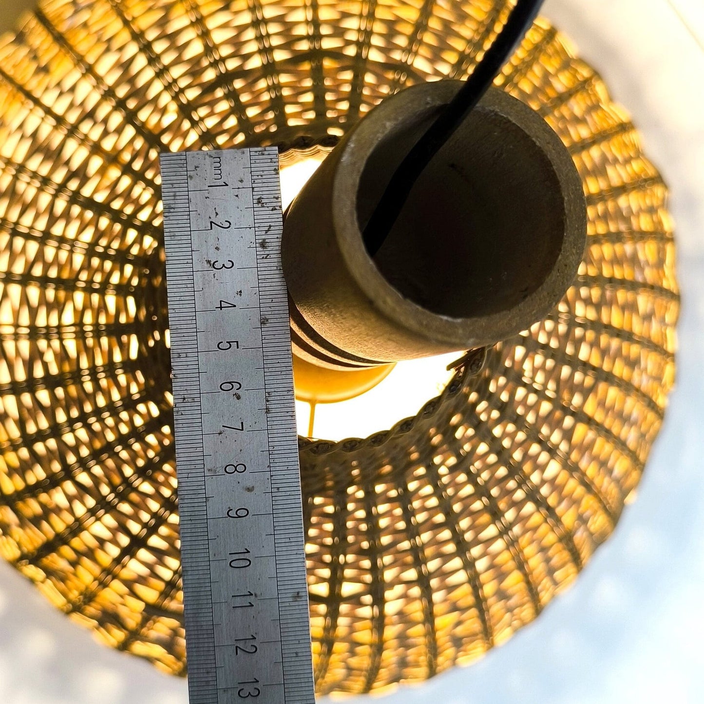 Hanging Wicker Lamp, Mid-Century Rattan Pendant Light 1970s