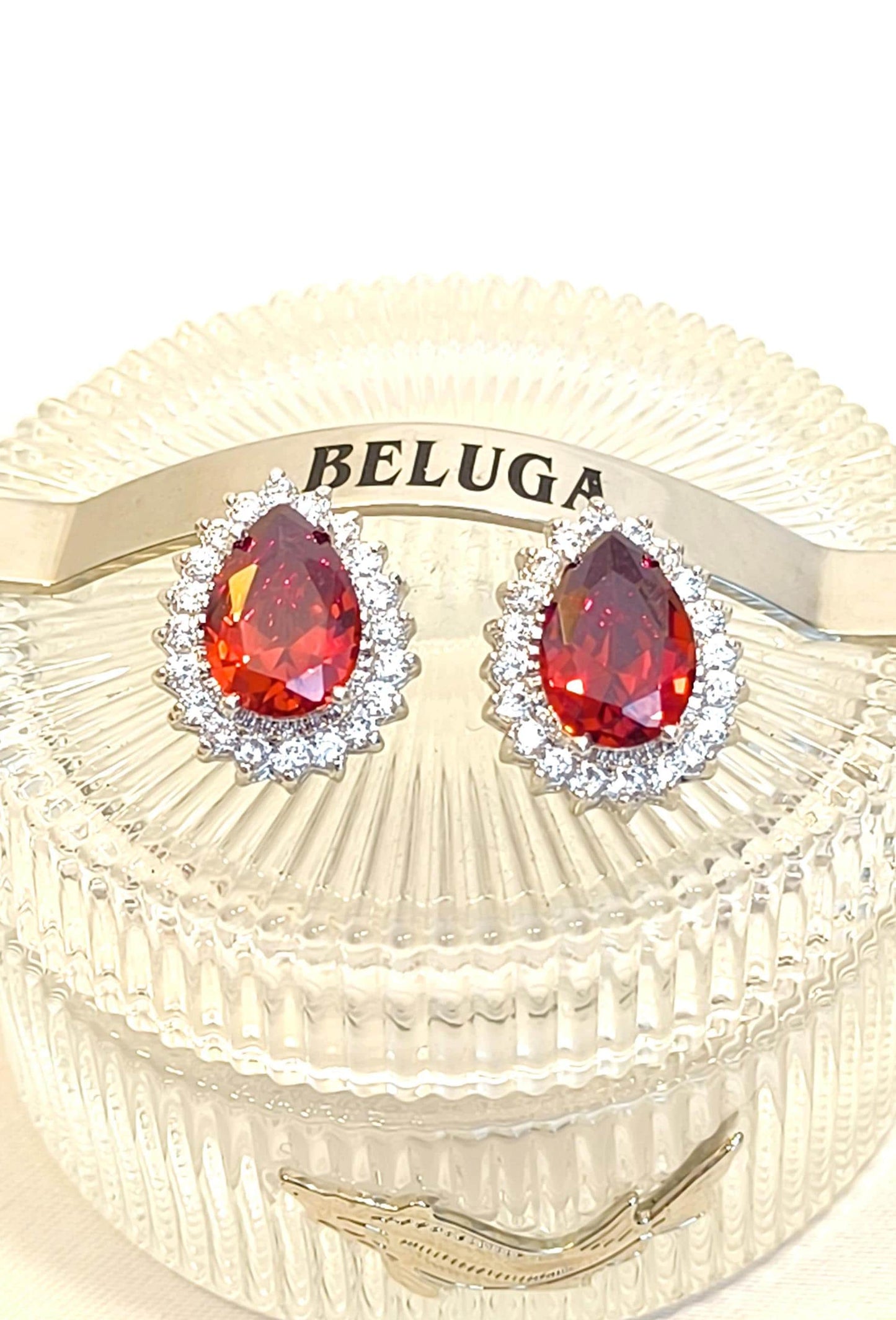 Red Swarovski Crystal Drop Earrings: 14K Gold-Plated, 2000s