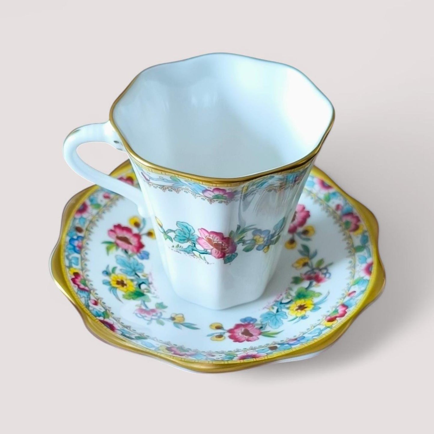 Vintage Coalport Bone Tea Cup & Saucer, Ming Rose Floral, England 1960s