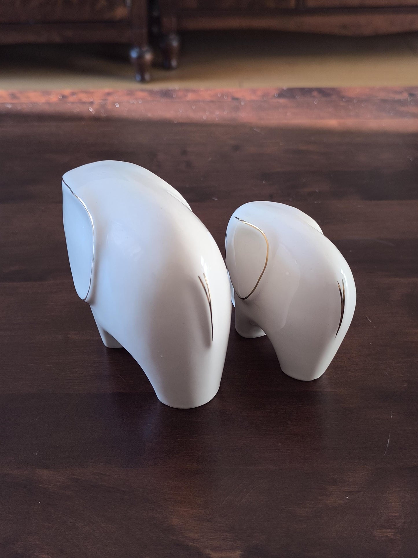 Porcelain Elephant Figurine Pair with Gold Accents, 1970s