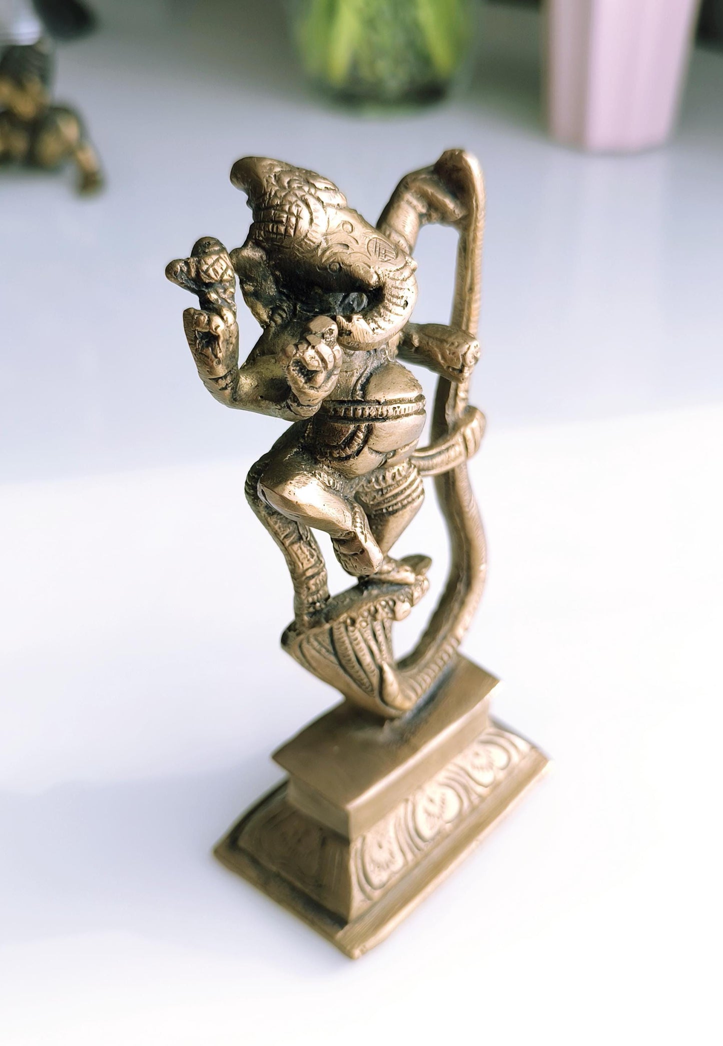 Bronze Dancing Ganesha with Snake, Hindu Elephant God Statue, 1980s