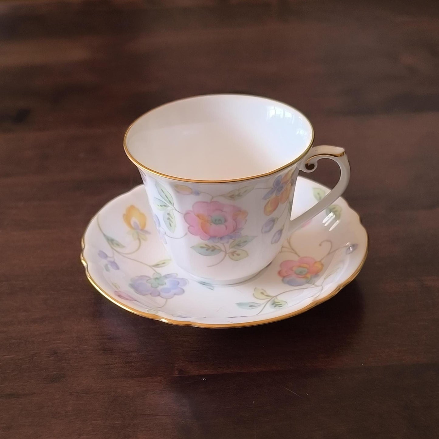 Japanese Porcelain "Old Kyoto by Sudo" Coffee/Tea Cup & Saucer – Hand-Painted Floral, Gold Trim, 1980s