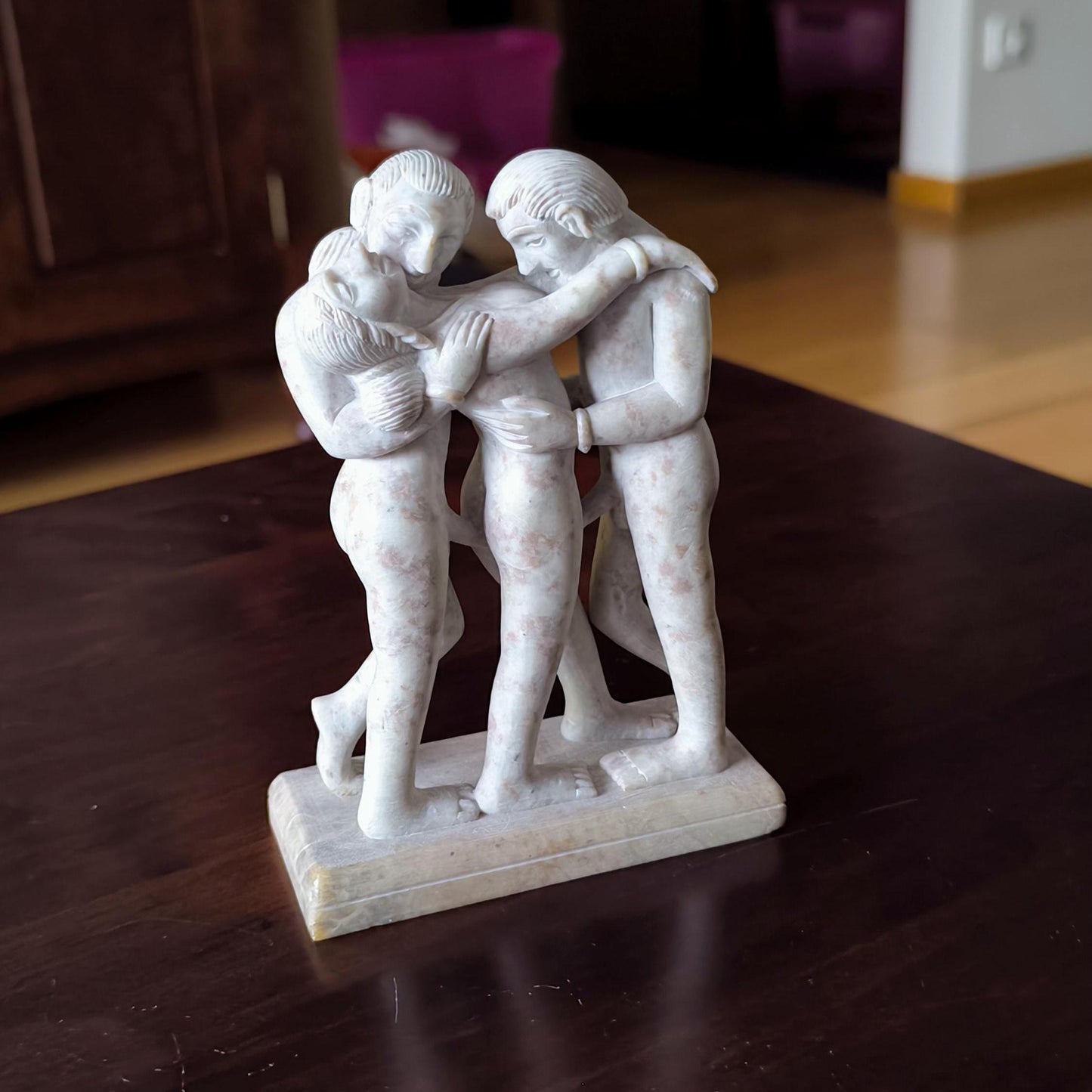 Light Stone Erotic Kamasutra Three People Statue, Handmade 1980