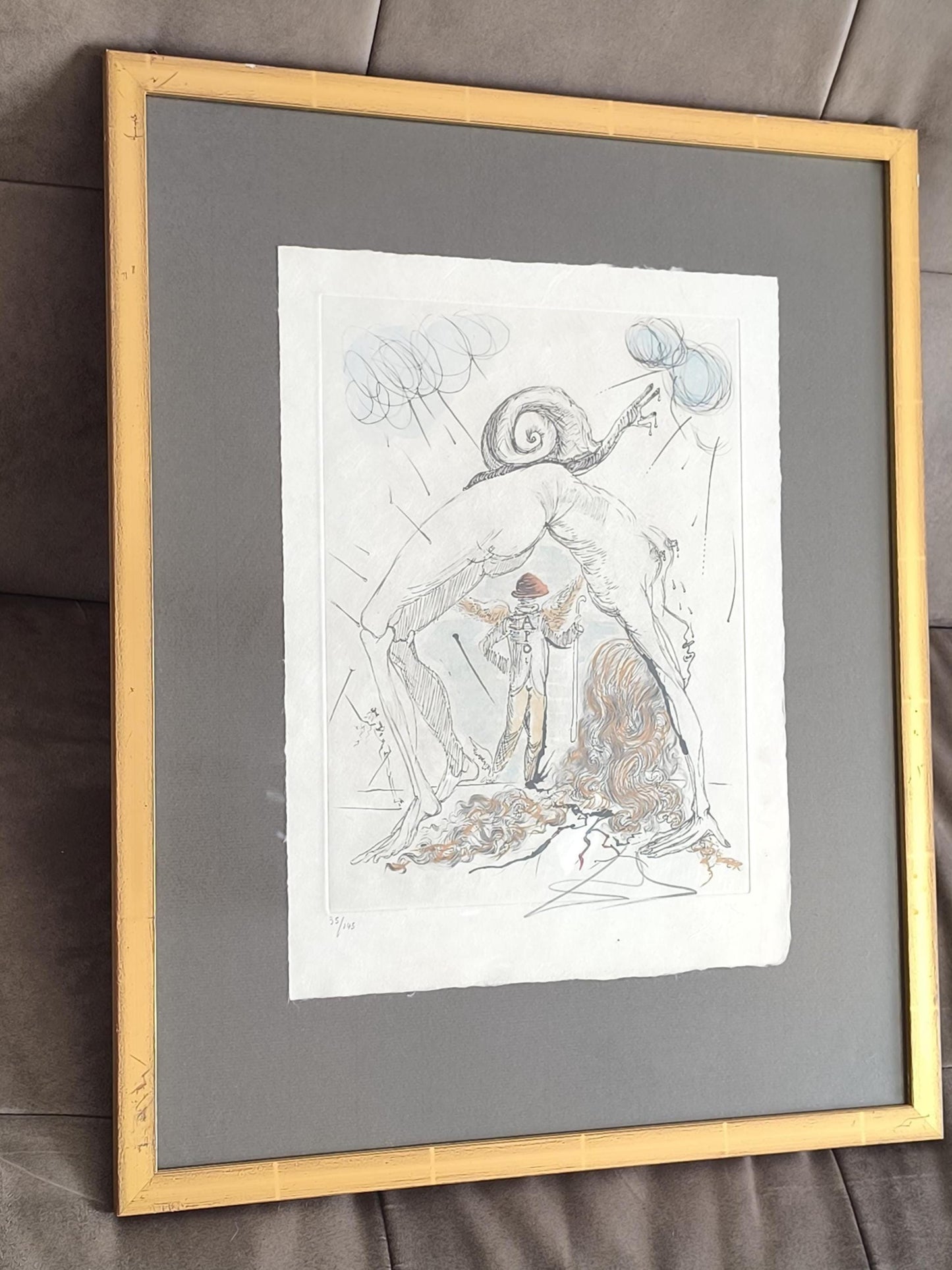Salvador Dali Woman with Snail Etching Signed Edition 145 Framed