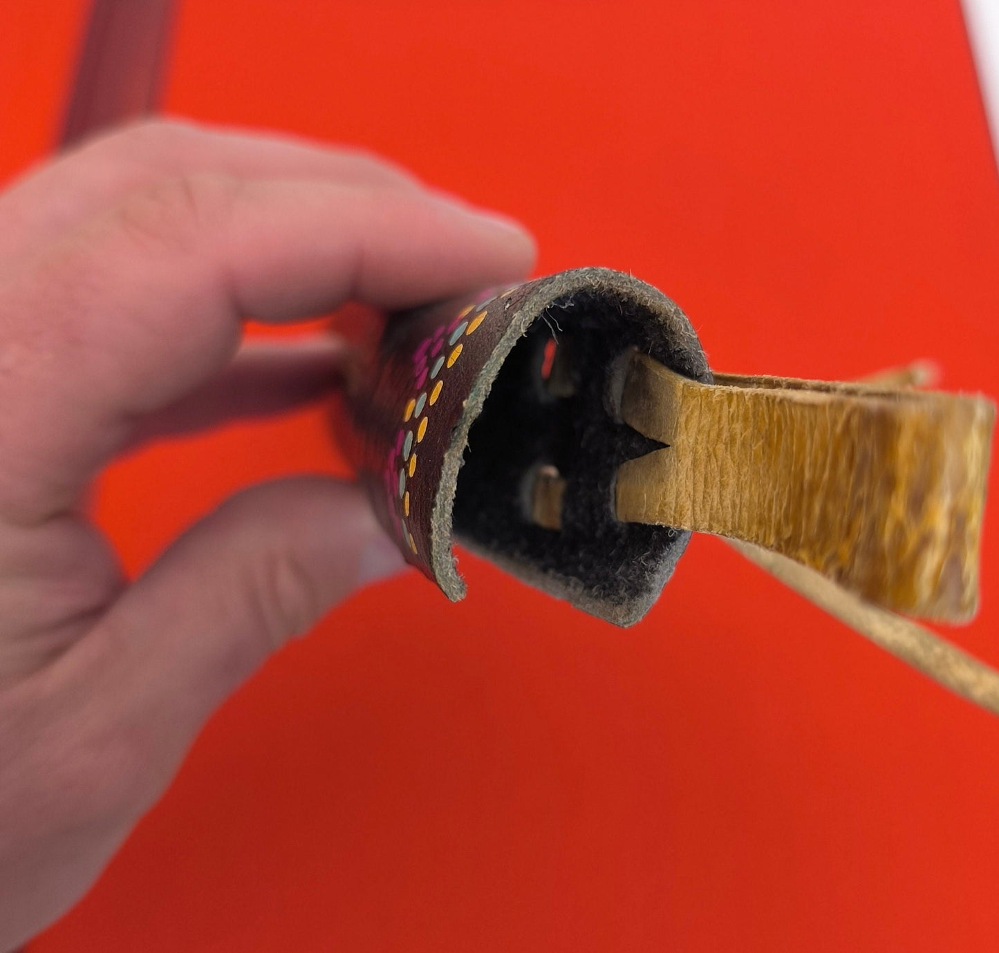 Handmade Knife Leather Case with Hand Processed Colorful Ornaments, Leather Sheath for Uzbek National Knife Pchak, Soviet Union