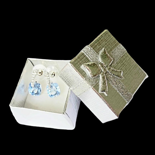 Pair of Vintage 14K Gold-Plated Stud Earrings 2000s, Diamond & Blue Topaz Imitation