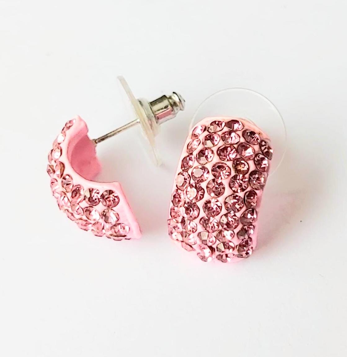 Vintage 2000s Pink Ceramic Costume Jewelry Earrings with Pink Crystals