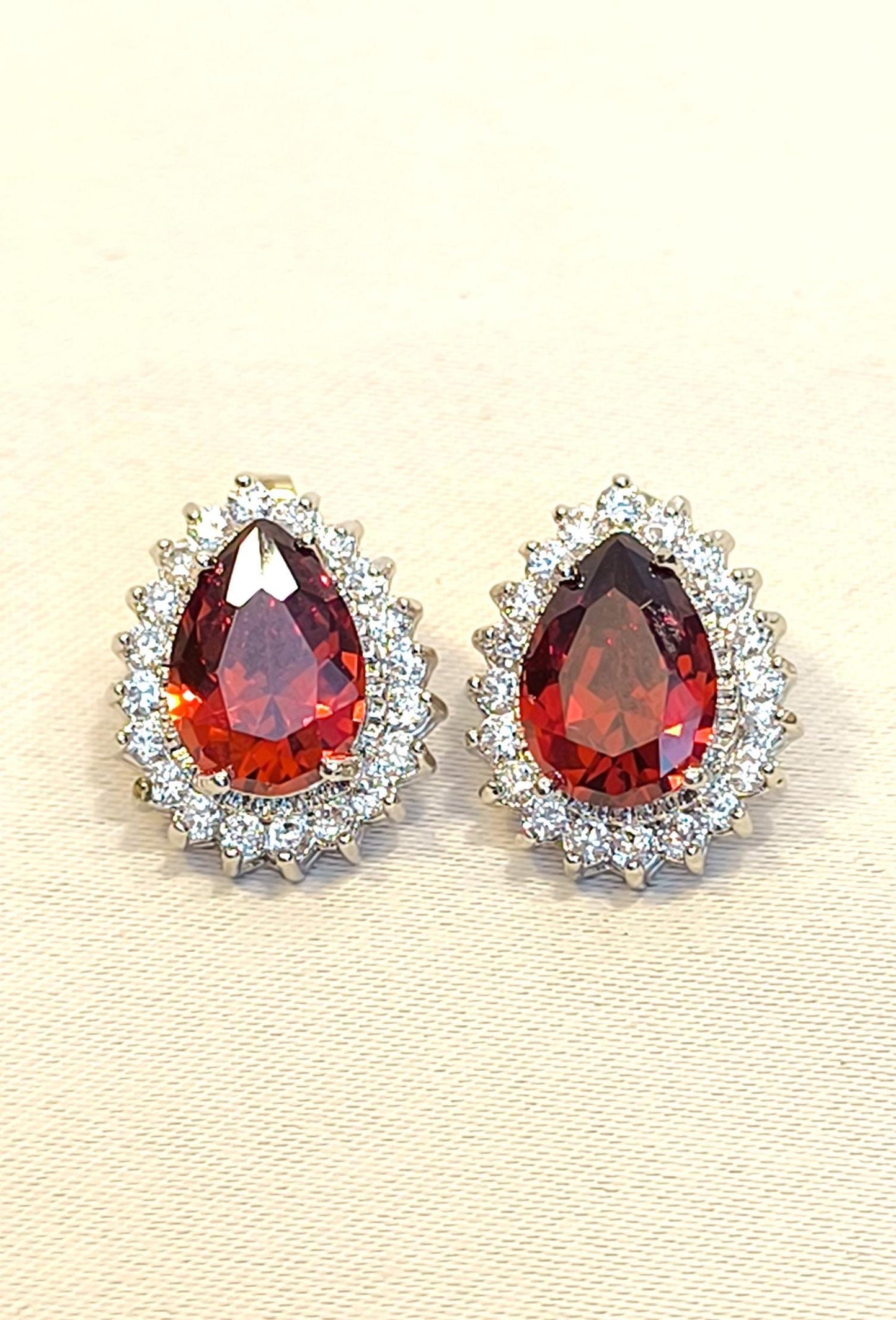 Red Swarovski Crystal Drop Earrings: 14K Gold-Plated, 2000s