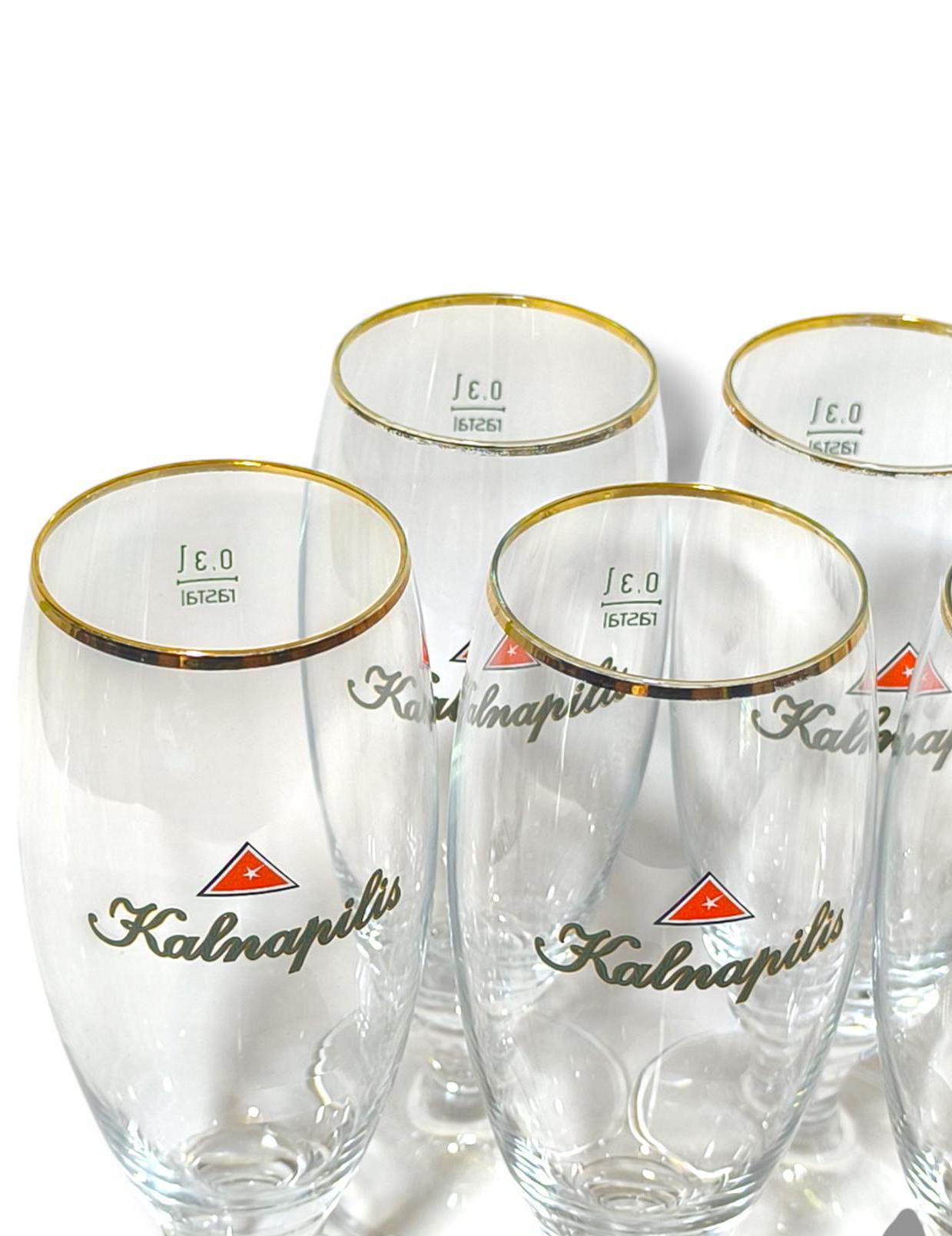 Kalnapilis Beer Glasses Set of 6 Tall 0.3L, Original Lithuania