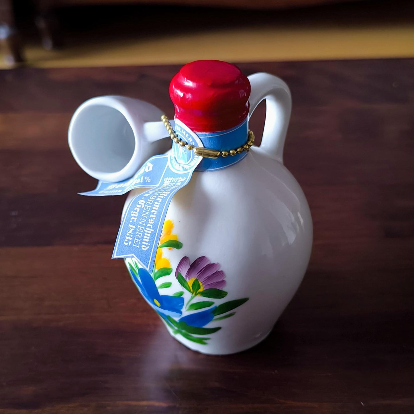 Godjland Mini Porcelain Bottle with Hand-Painted Lily Design & Cup