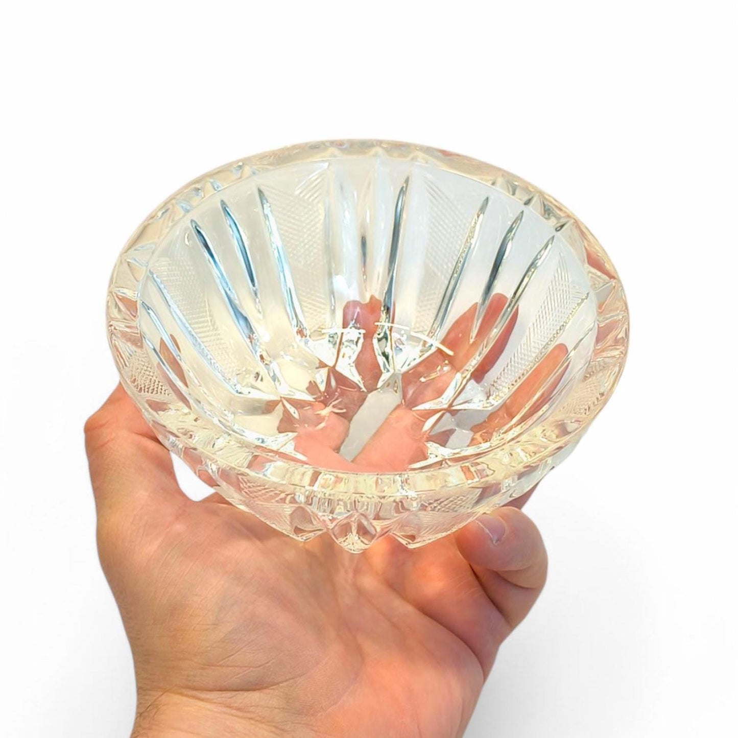 Ribbed Crystal Bowl: Heavy Clear Glass Serving Dish, 1970s