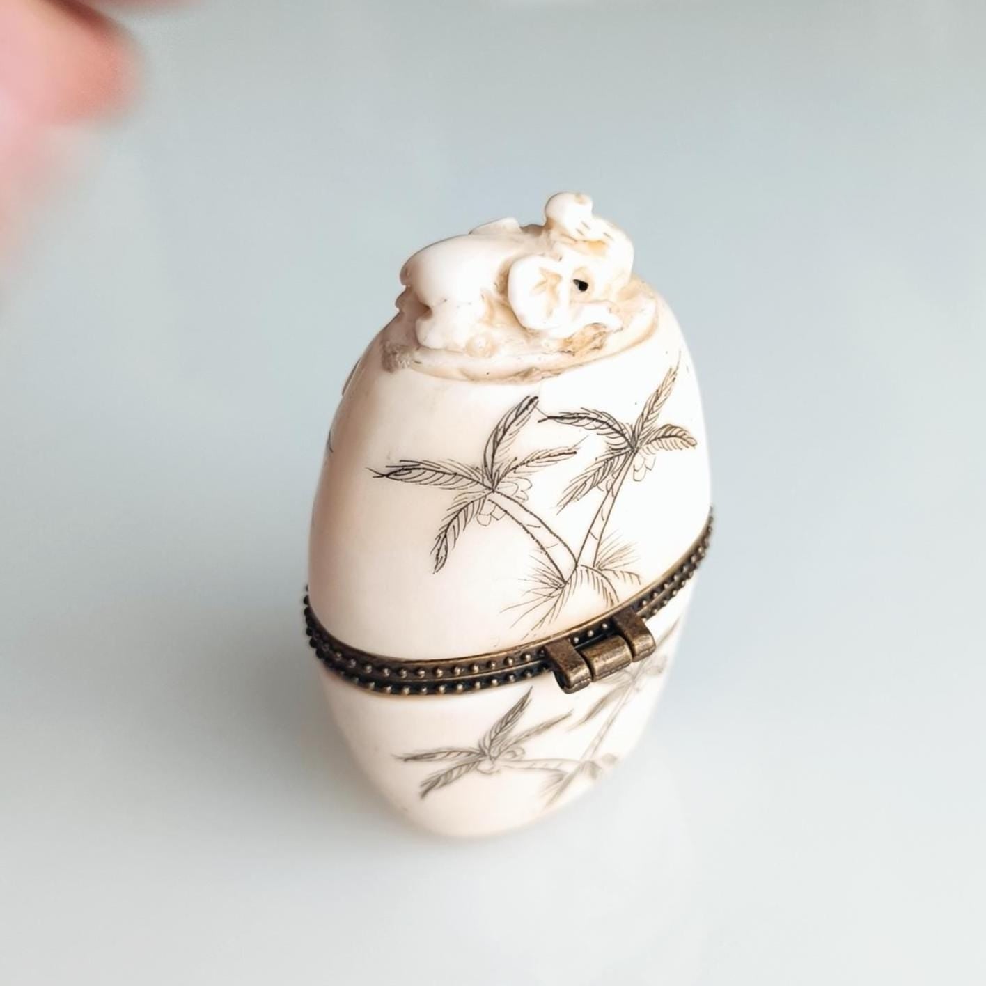 Elephant Trinket Box, White Stone Brass Inlay 1960s