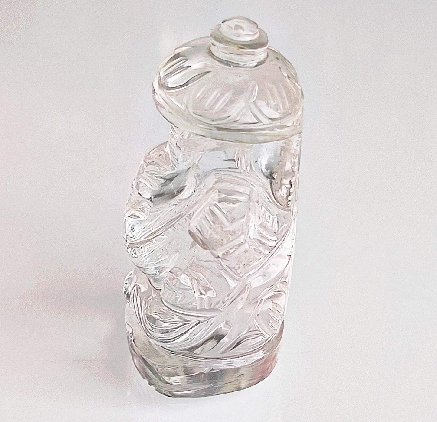 Small Clear Glass Crystal Seated Ganesha Statue, Khmer Ganapati, Hindu Elephant God, 1980s