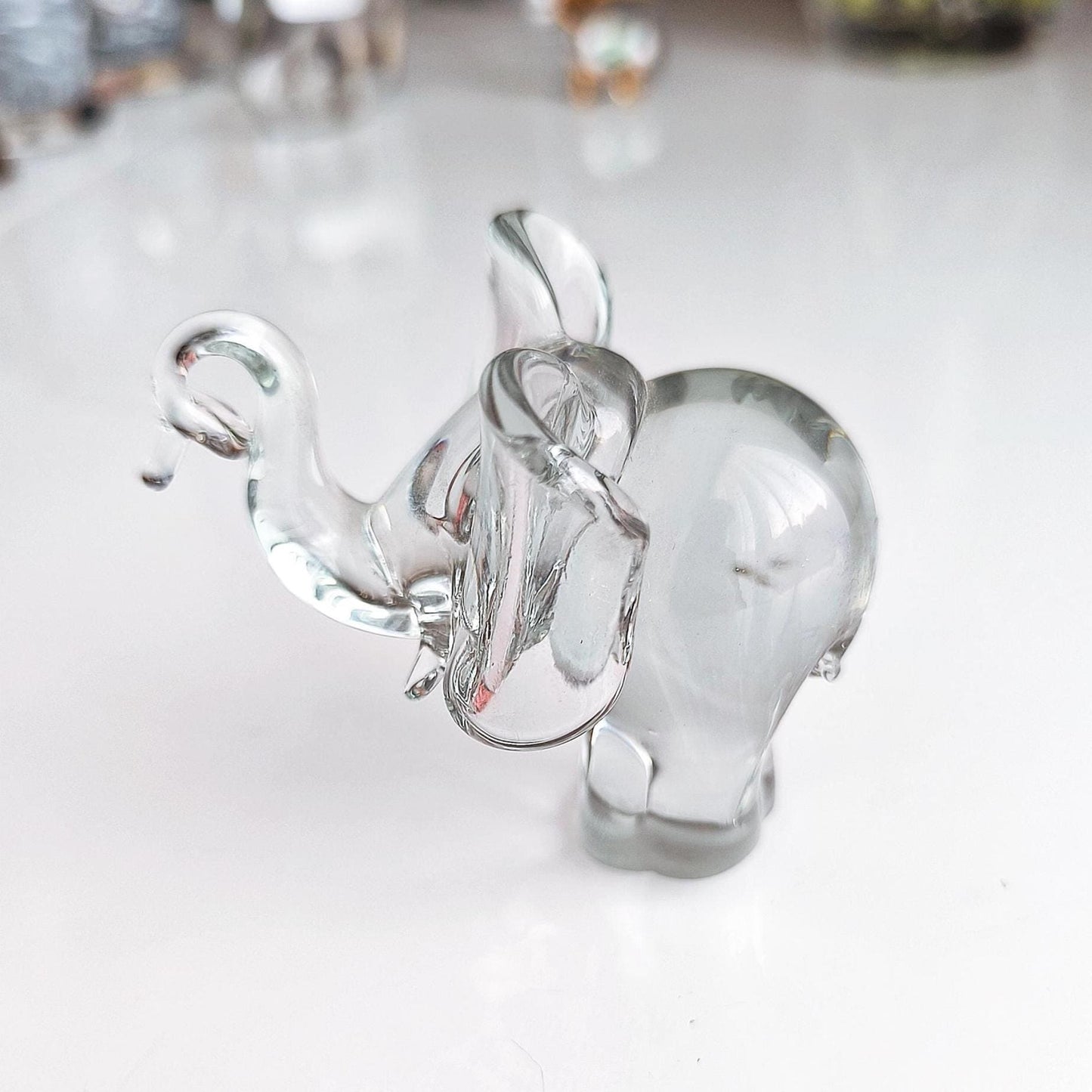 Murano Clear Crystal Glass Elephant Original Sculpture Raised Trunk 1980
