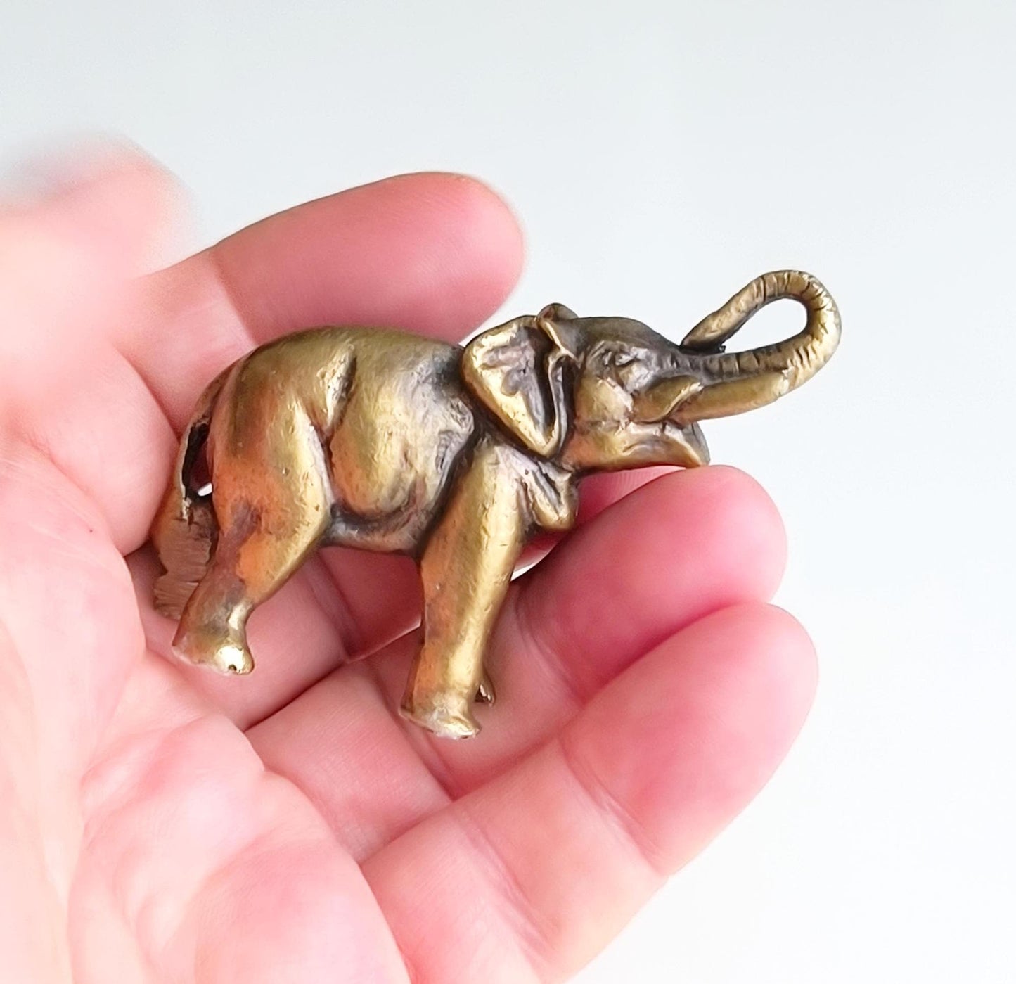 Asian Bronze Elephant Figurine with Raised Trunk, 1980s