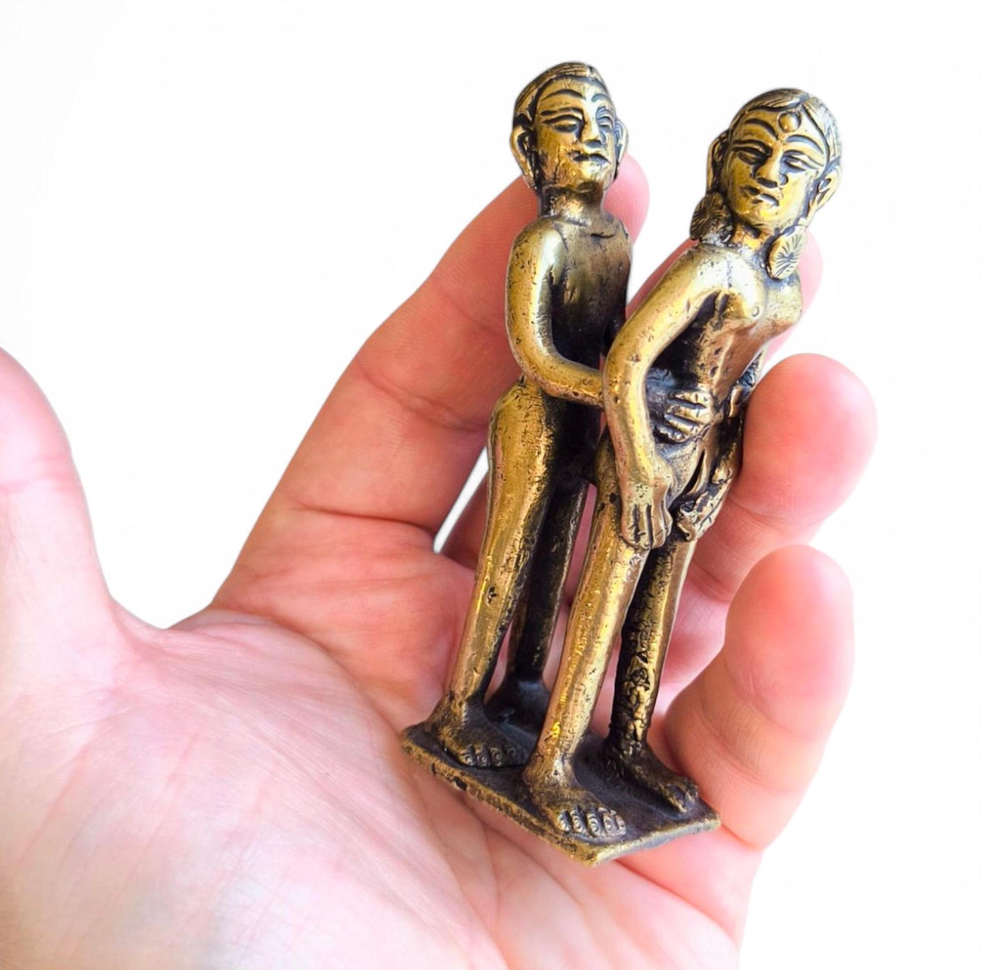 Vintage Bronze Erotic Kamasutra Couple Statue, Small Amulet, 1980s