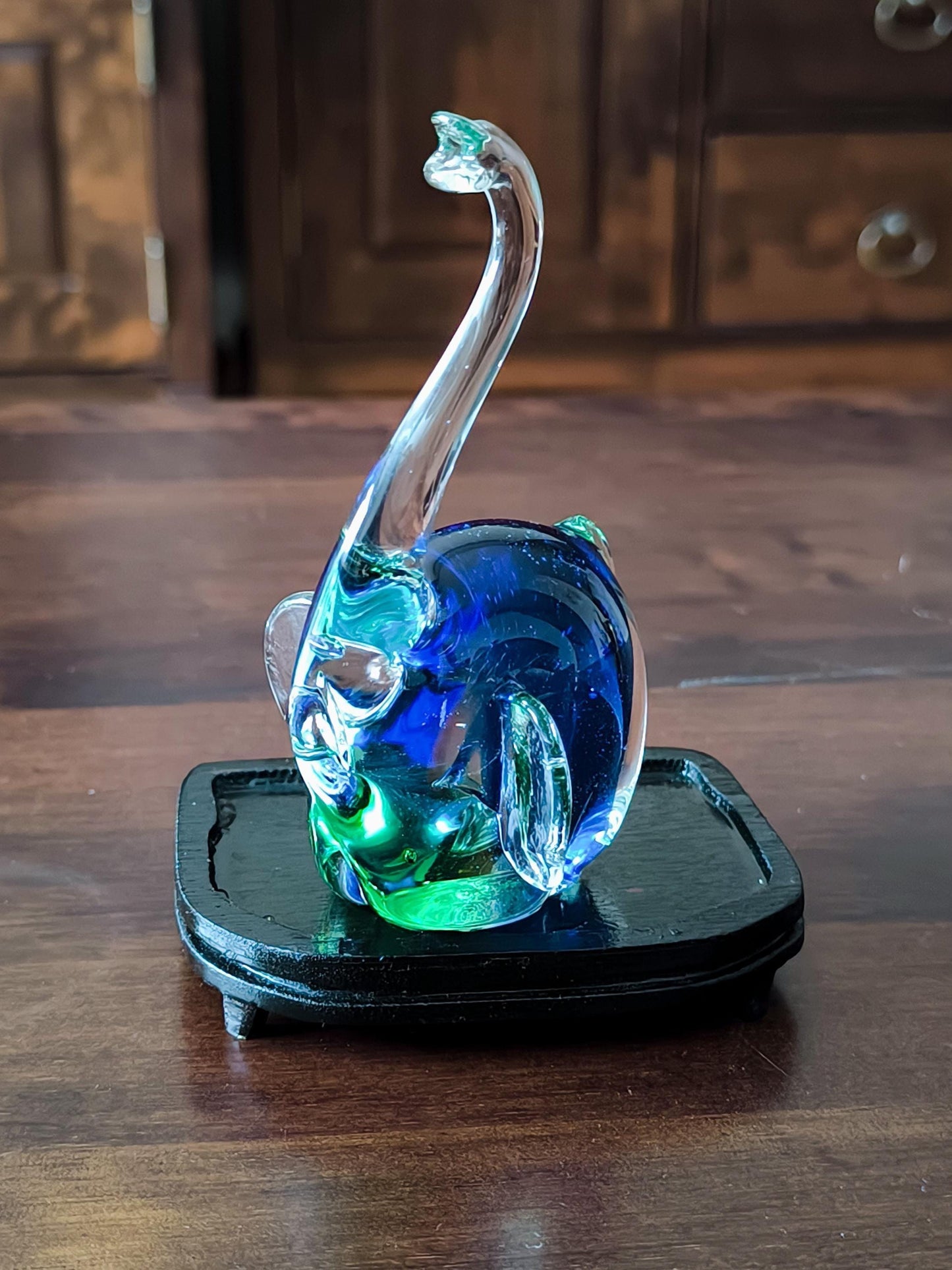 Original Murano Blue and Green Crystal Glass Elephant Sculpture, 1980