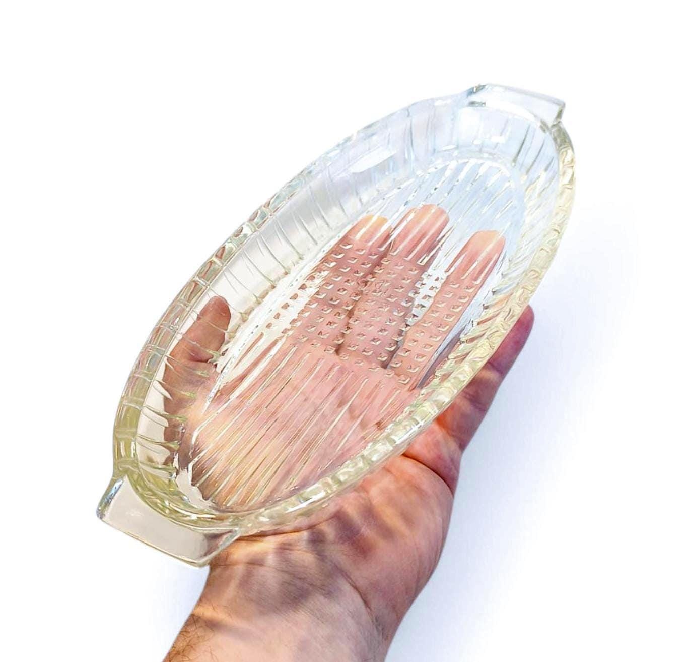 Crystal Serving Dish with Handles, Vintage Clear Glass Salad Bowl or Herring Platter, 1970s