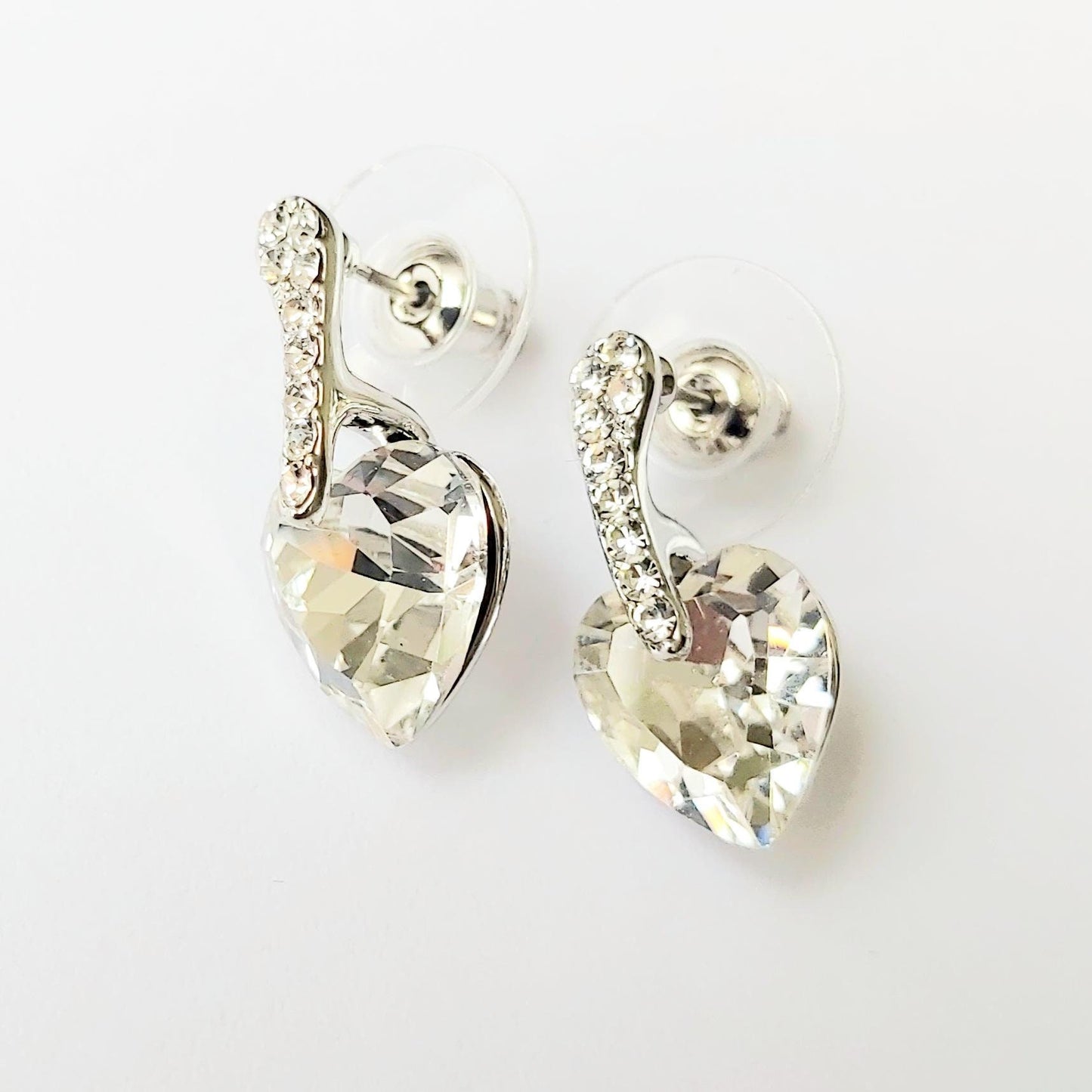 Vintage 14K Gold-Plated Stud Earrings 2000s, White Swarovski Crystal & Diamond Accent